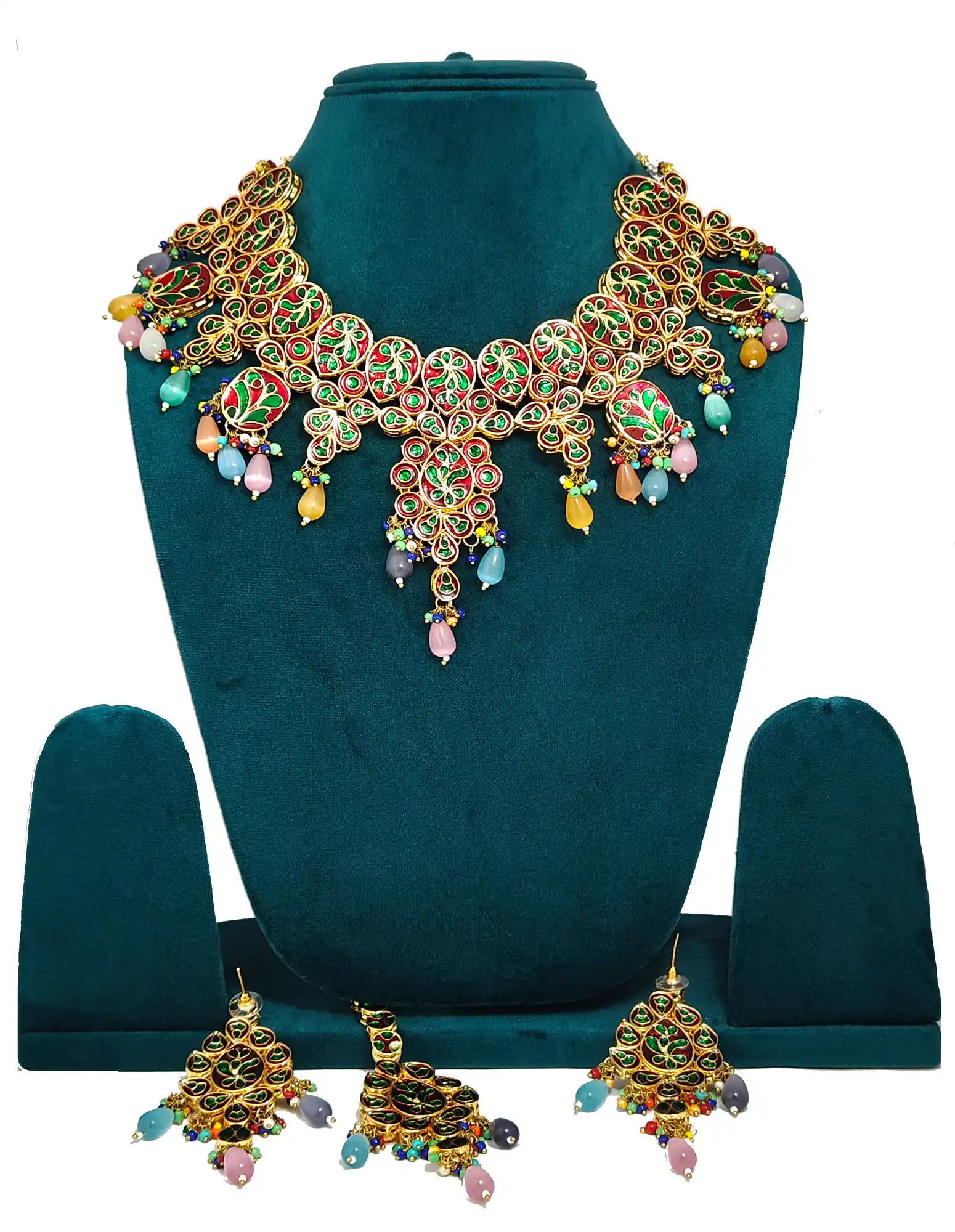 Multicolor Kundan Neckalce and Earring Set - Multicolor Kundan Necklace Monalisa Set - Image 4