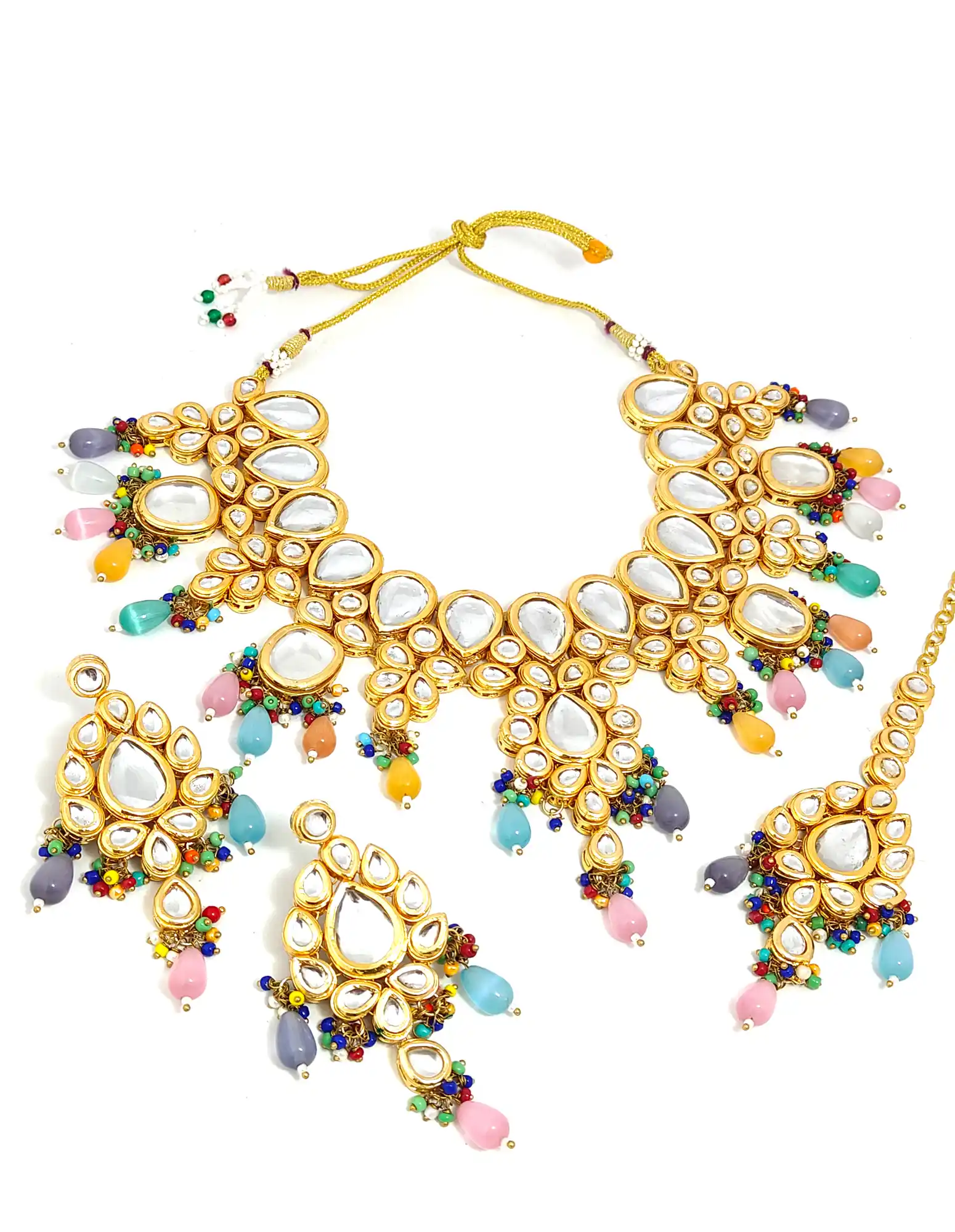 Multicolor Kundan Neckalce and Earring Set - Multicolor Kundan Necklace Monalisa Set - Image 5