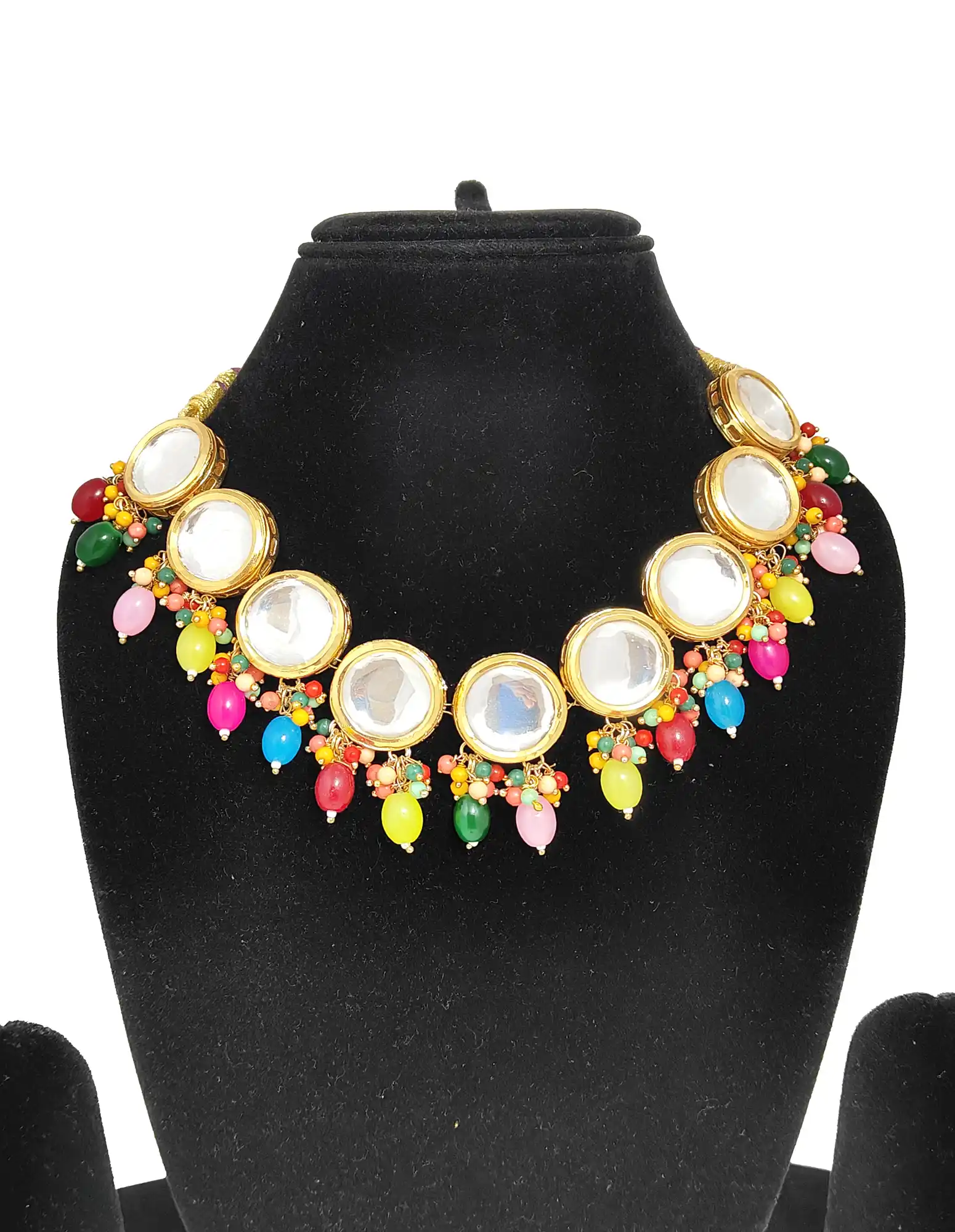 Kundan Single layered Necklace Set - Main View - Multicolor Kundan Single Layer Necklace - Image 3