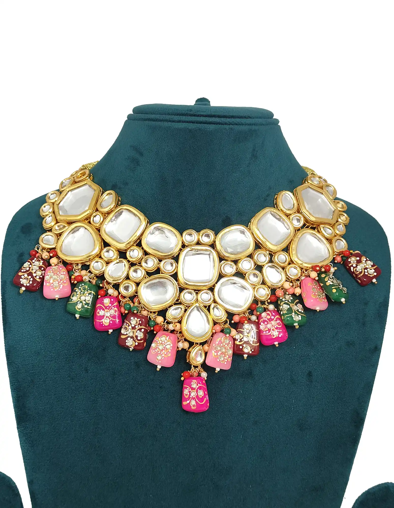 Meenakari Kundan Set for Bridal Wear - Multicolor Multicolor Kundan Necklace Set - Image 3