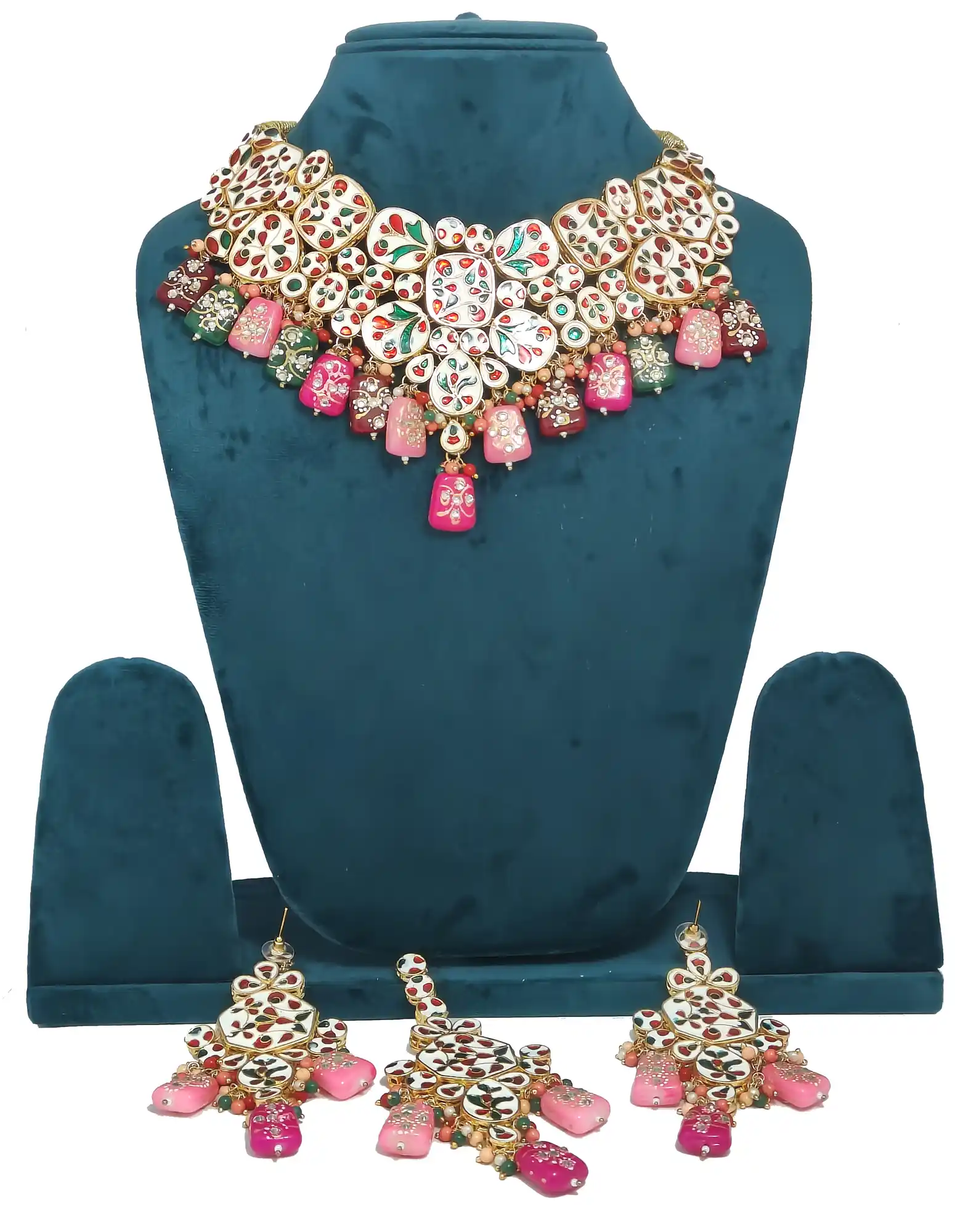 Meenakari Multicolor Kundan Set Back side Necklace - Multicolor Multicolor Kundan Necklace Set - Image 4