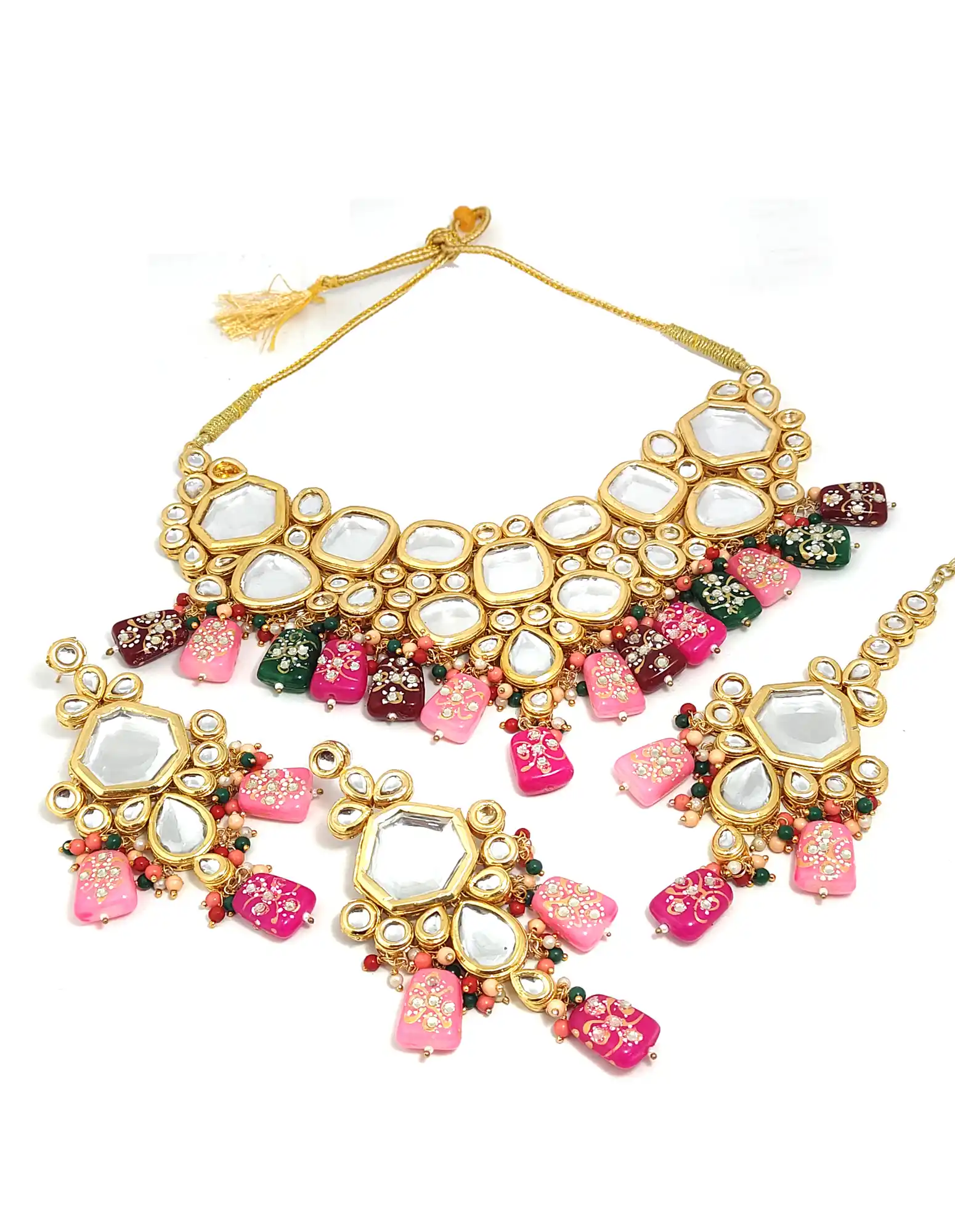 Multicolor Kundan Set for Women and Girls - Multicolor Multicolor Kundan Necklace Set - Image 5