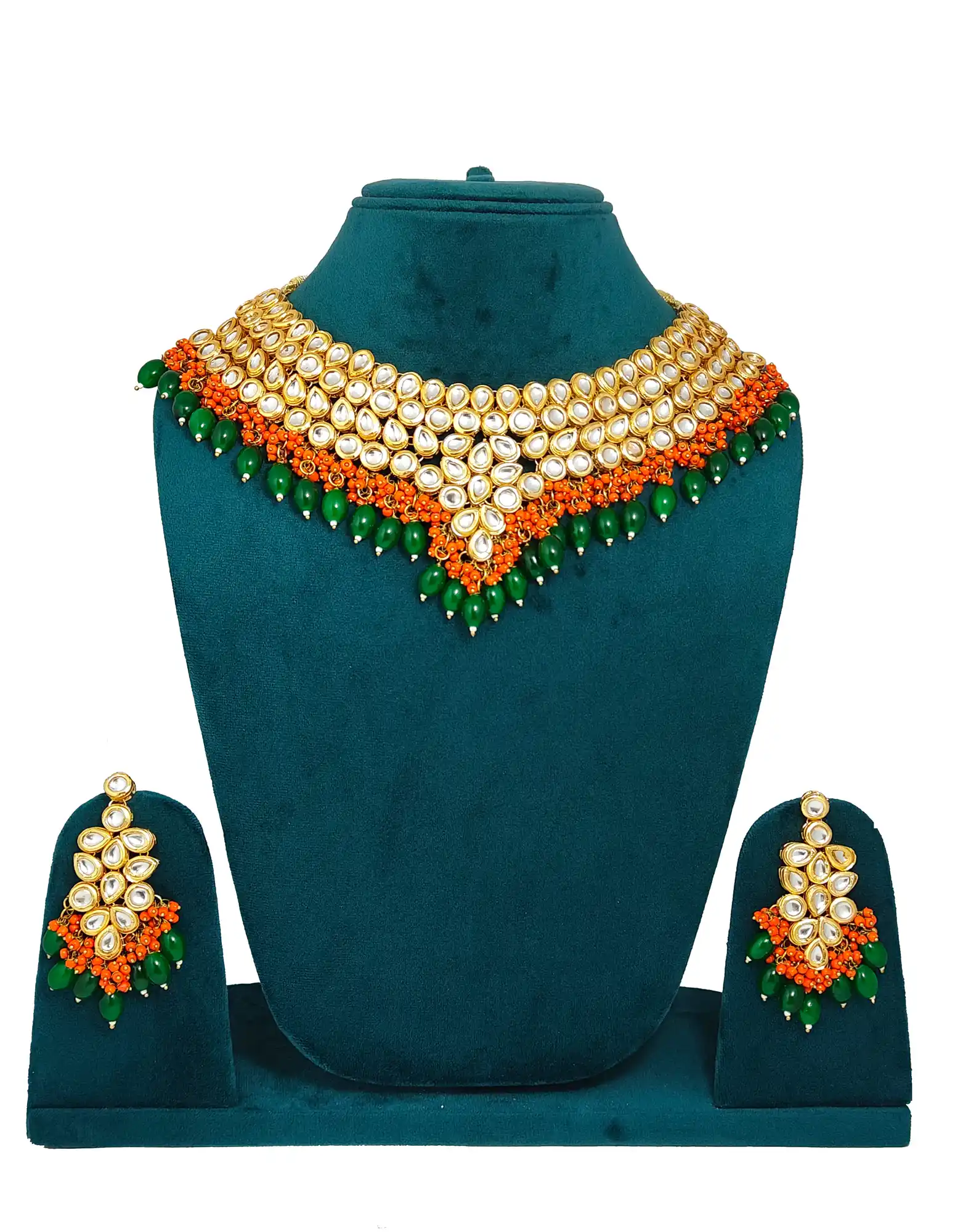 Front View of Orange Beaded Gold Plated Necklace - for jewellery making