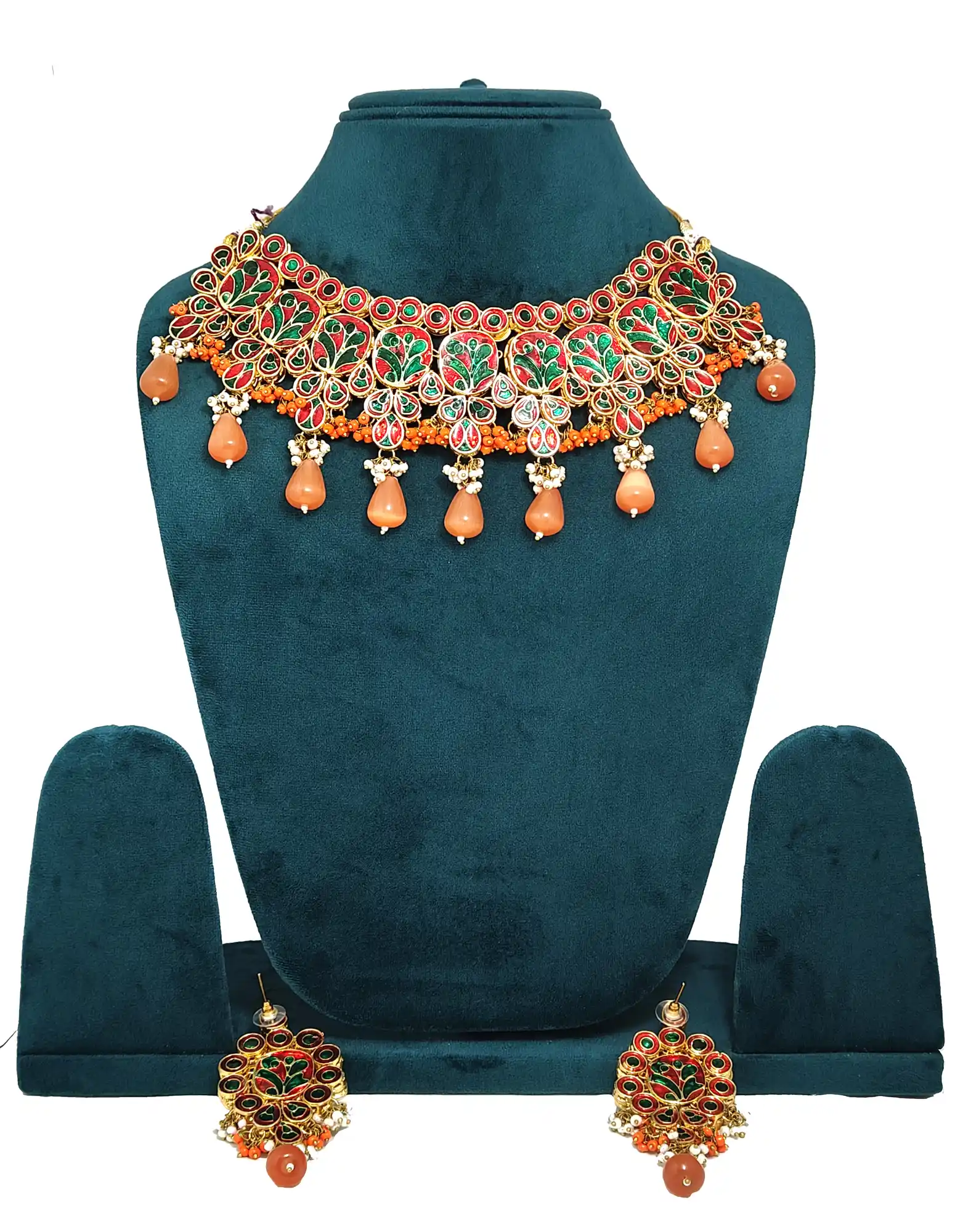 Monalisa Kundan Meenaakri Set Orange for Girls - for jewellery making