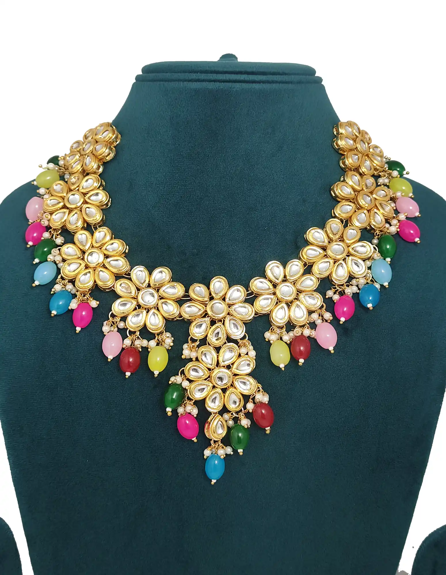 Gold Plated Pearls Meenakari Kundan Necklace Set - for jewellery making