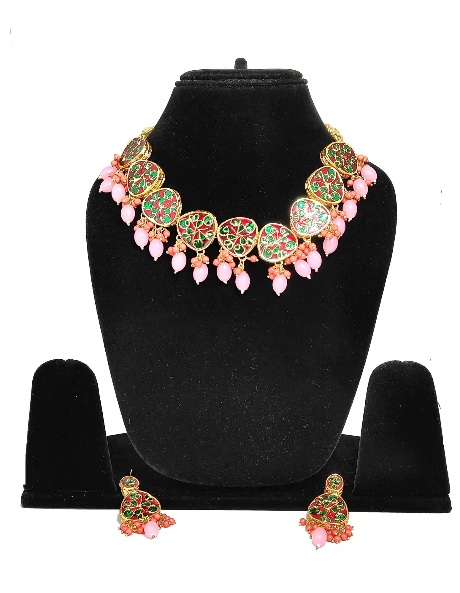 Pink Pearl Kundan Necklace Set - Back View