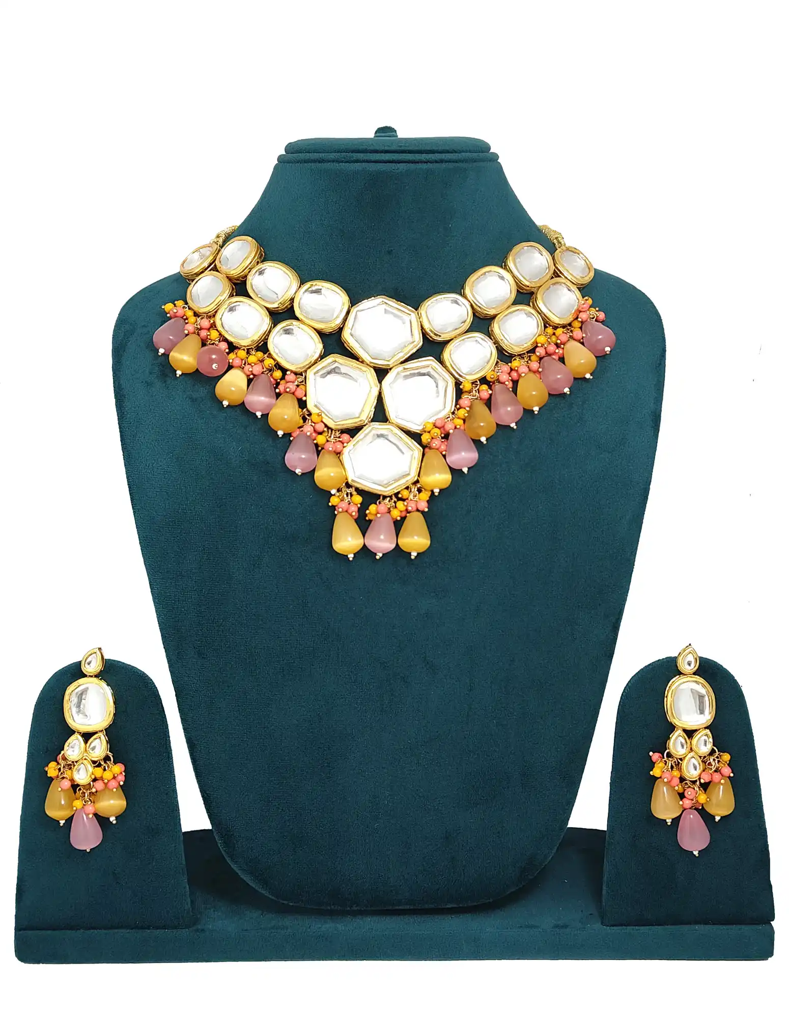 Pink and Yellow Pearl Necklace & Earring Set Main - for jewellery making