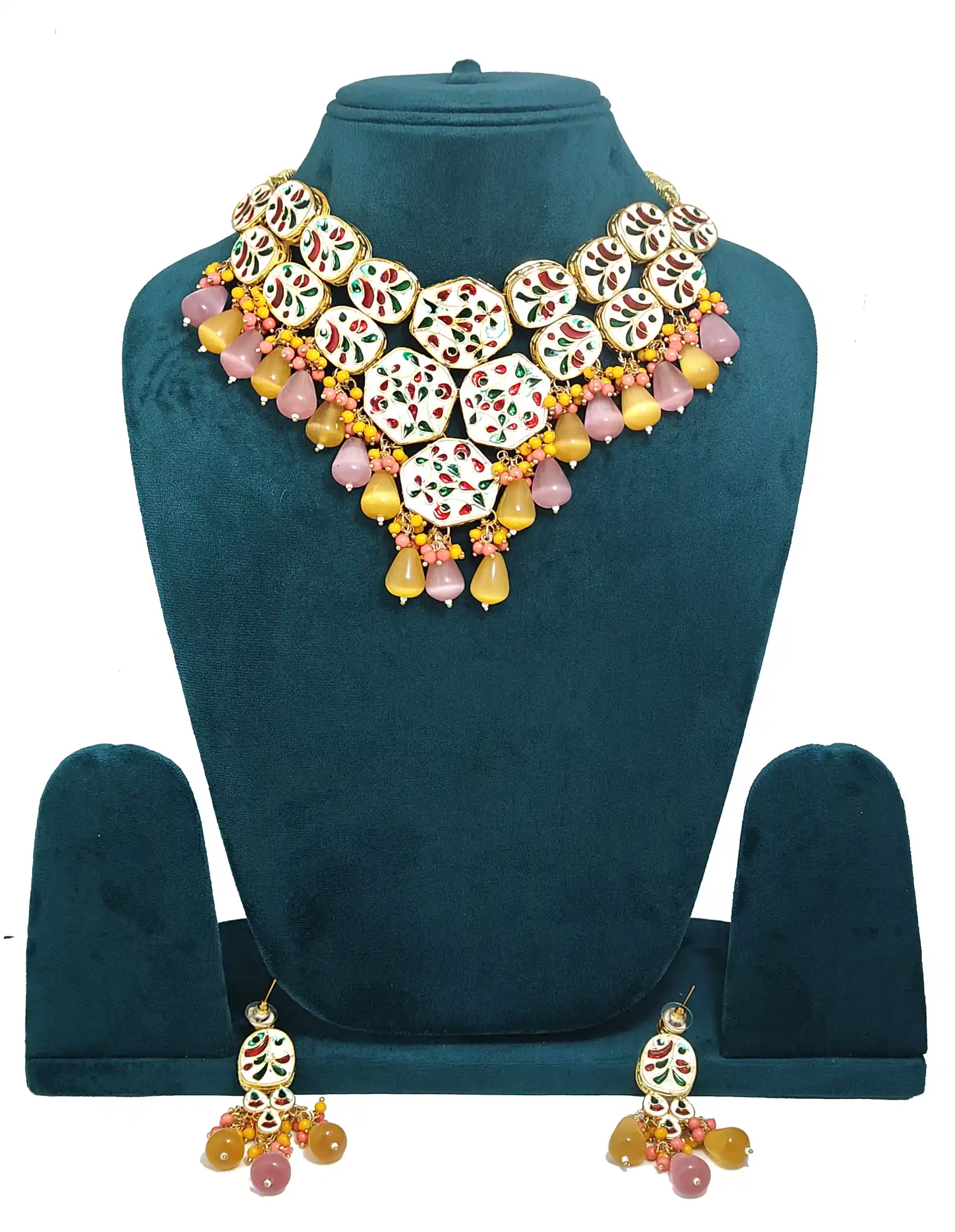 Back Side Meenakari Yellow and Pink Monalisa Set - for jewellery making