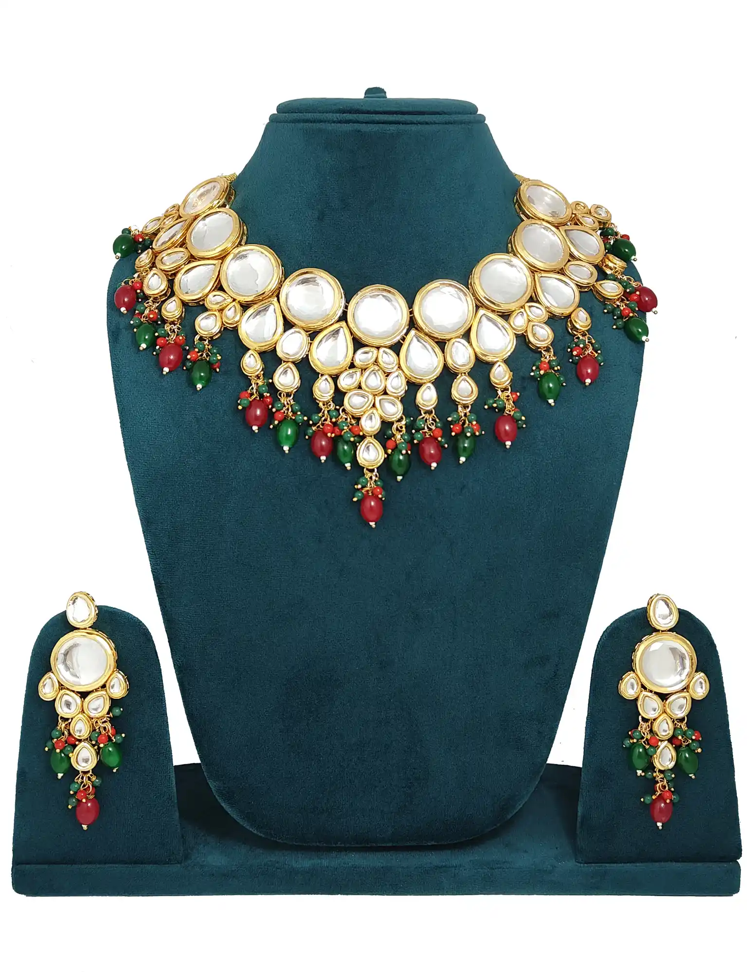 Red and Green Kundan Necklace Set for Girls - for jewellery making
