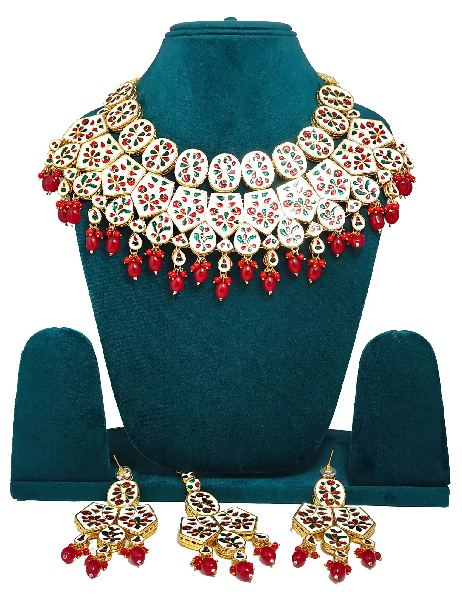 Red Pearls Kundan Bridal Set -Back Necklace Set - for jewellery making
