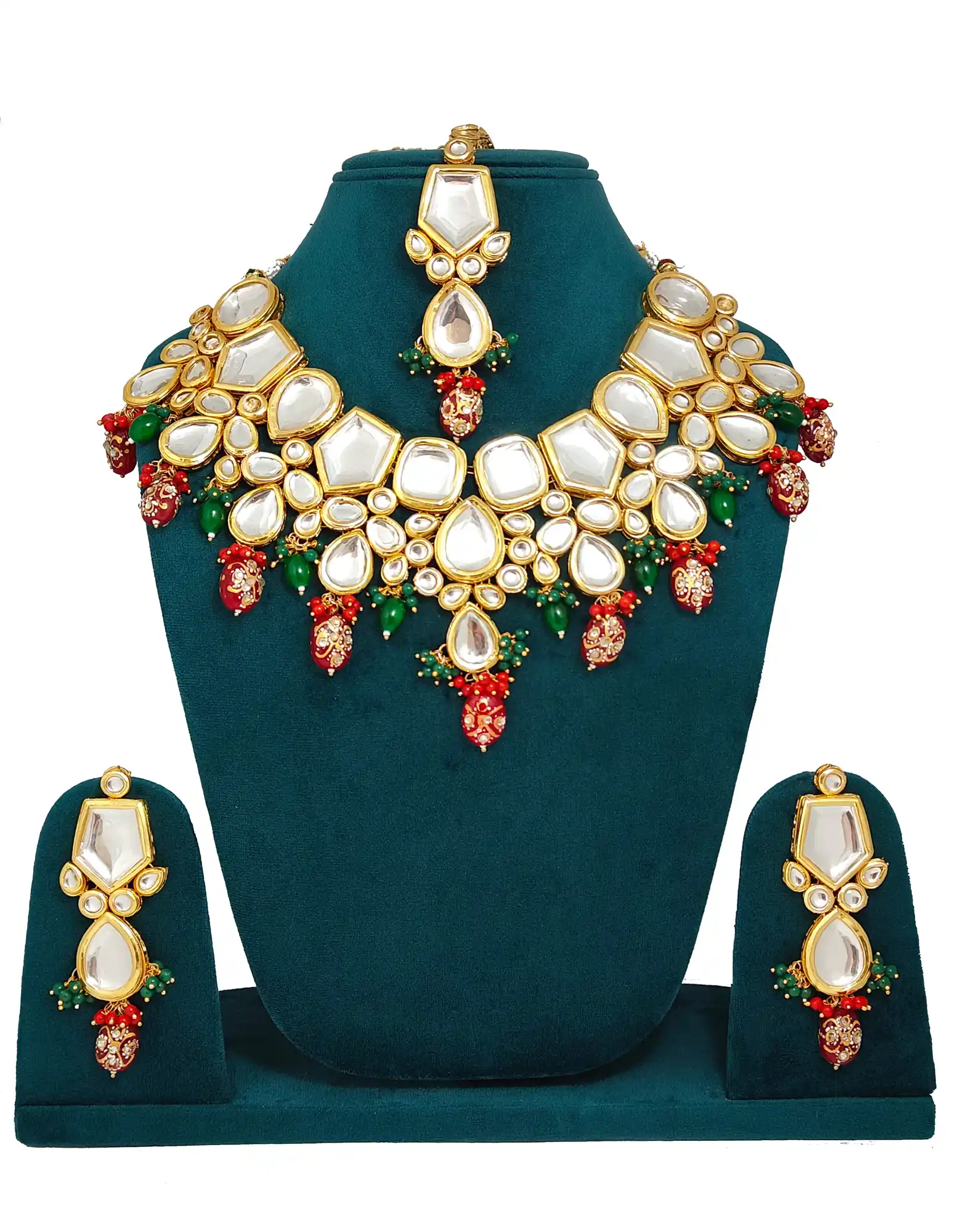 Gold Plated Red Studded and Thumble Kundan Necklac - for jewellery making
