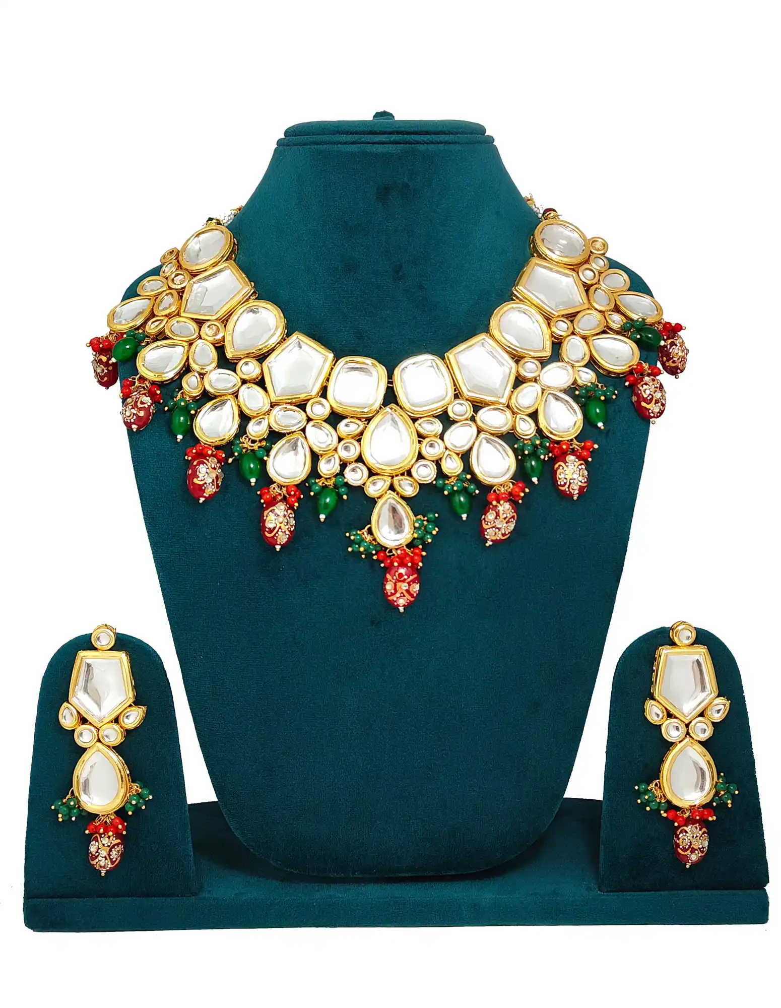Gold Plated Red Studded Kundan Necklace - Front - for jewellery making