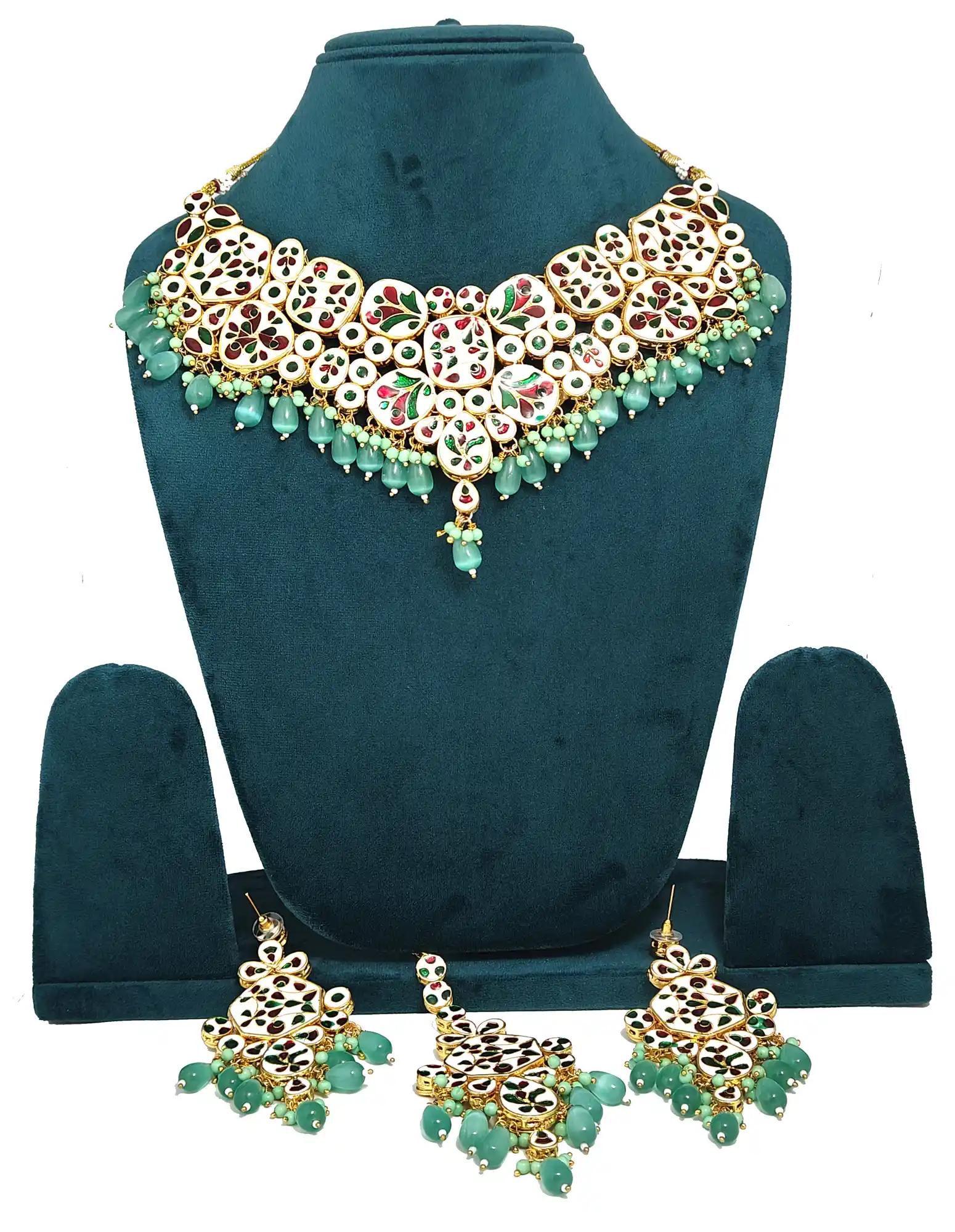 Back View of Sea Green Kundan Necklace Set - for jewellery making