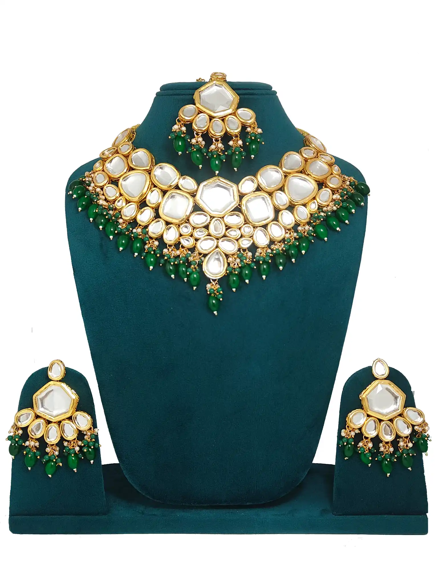 Royal Green Kundan and Bridal Necklace Set - for jewellery making