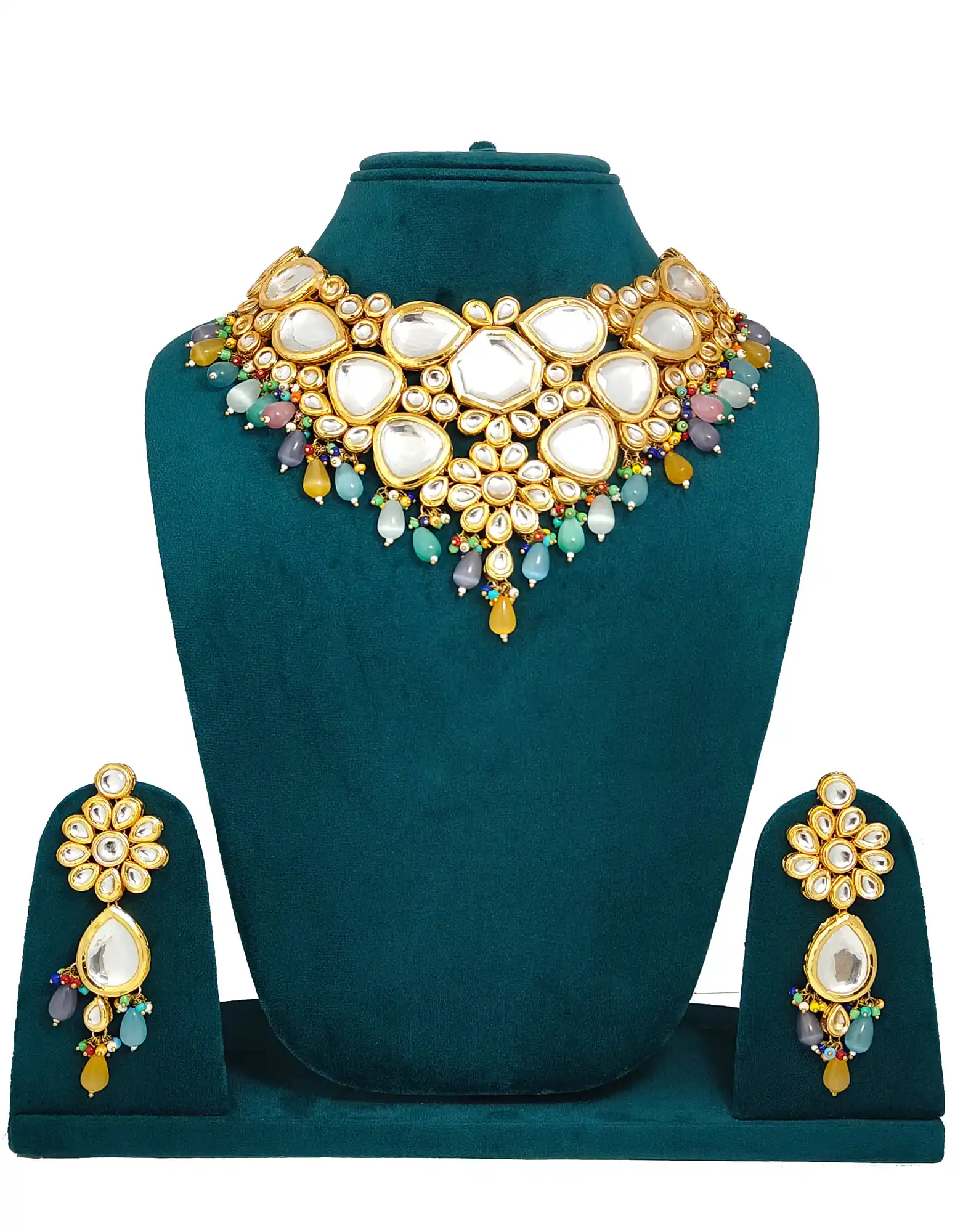 Front of Victorian Kundan Multicolor Necklace Set - for jewellery making