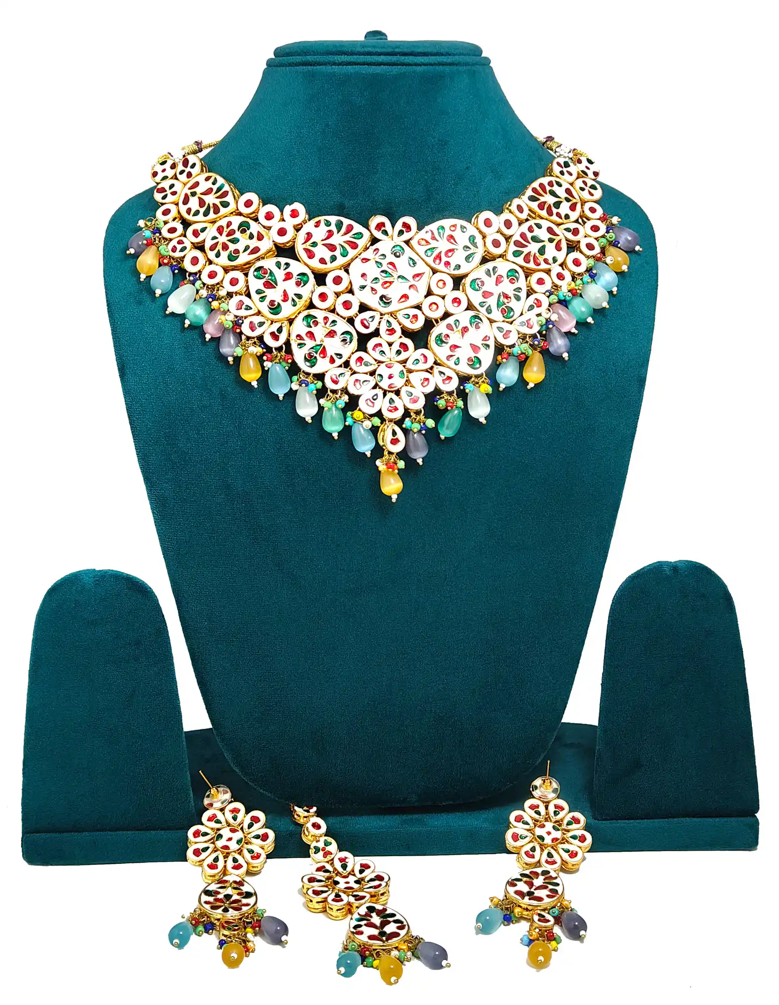 Back view Victorian Kundan Multicolor Necklace Set
