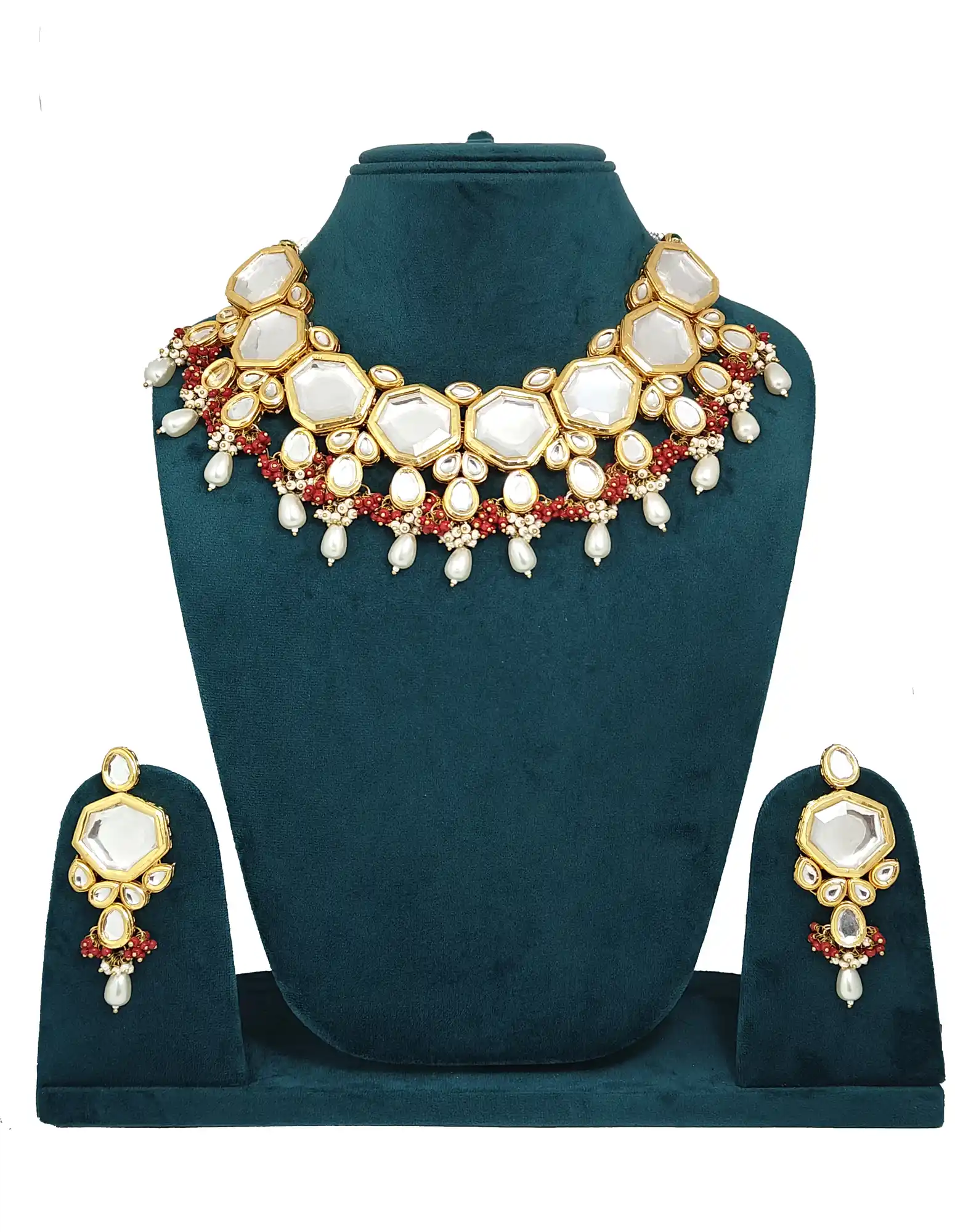 Gold Plated White Pearls Meenakari Kundan Set - for jewellery making