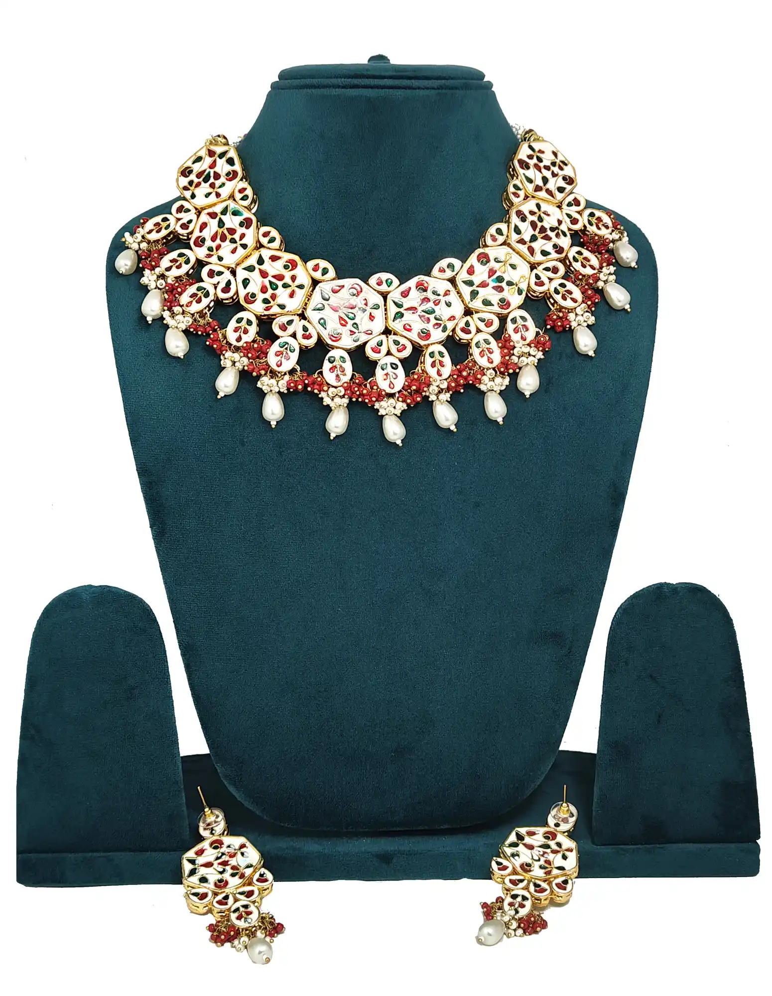 Back Side Meenakari Work White Pearls Kundan Set - for jewellery making