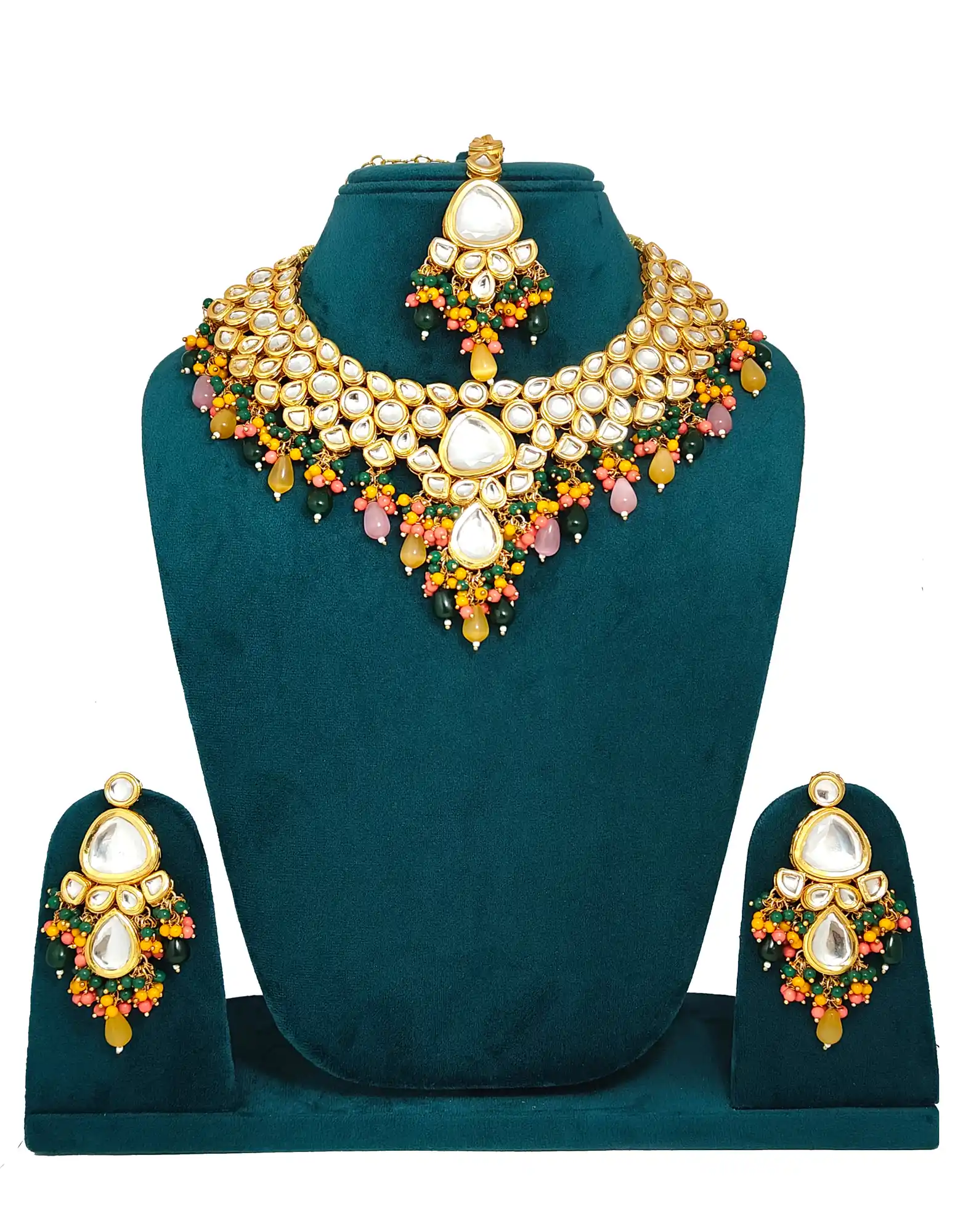 Yellow and Dark Green Necklace Set - for jewellery making