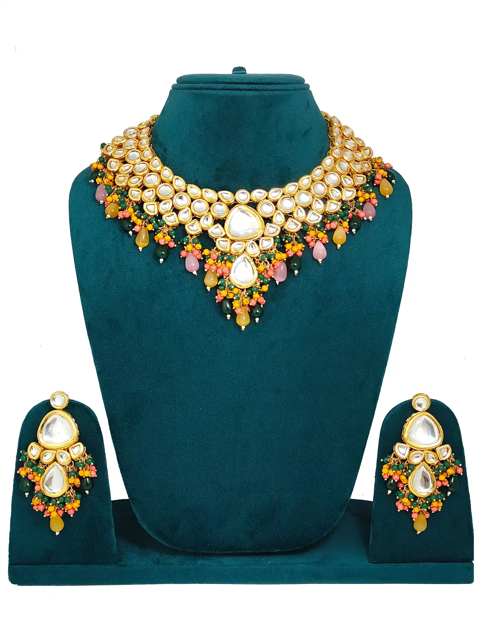 Yellow and Dark Green Necklace Set for wedding - for jewellery making