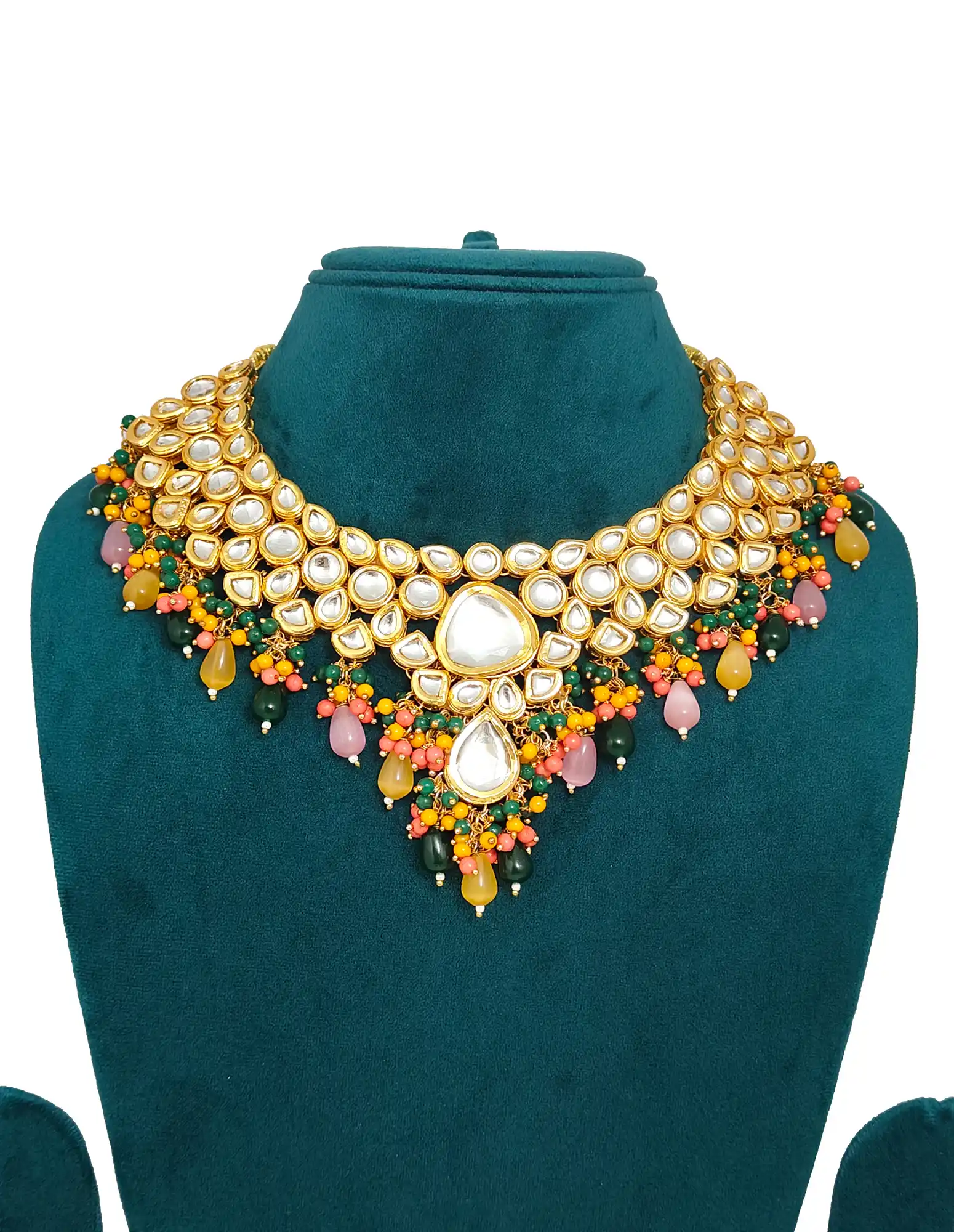 Yellow and Dark Green Necklace Set for Girls - Multicolor Yellow and Dark Green Necklace Set - Image 3