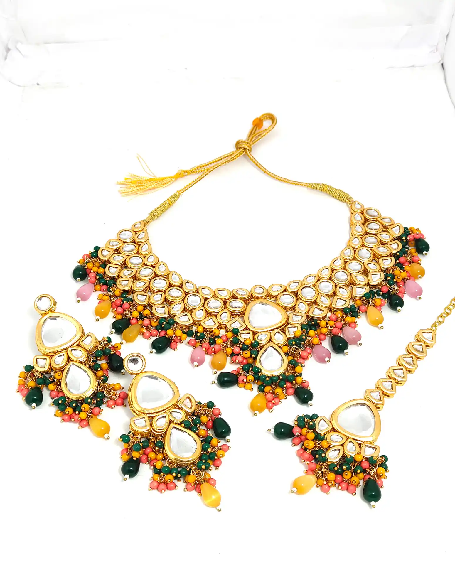 Yellow and Dark Green Necklace Set for Women - Multicolor Yellow and Dark Green Necklace Set - Image 5