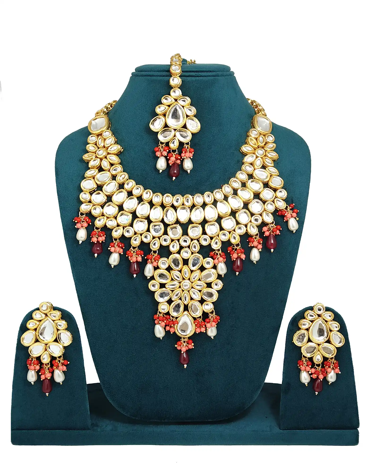 White and Maroon Kundan Bridal Necklace - for jewellery making