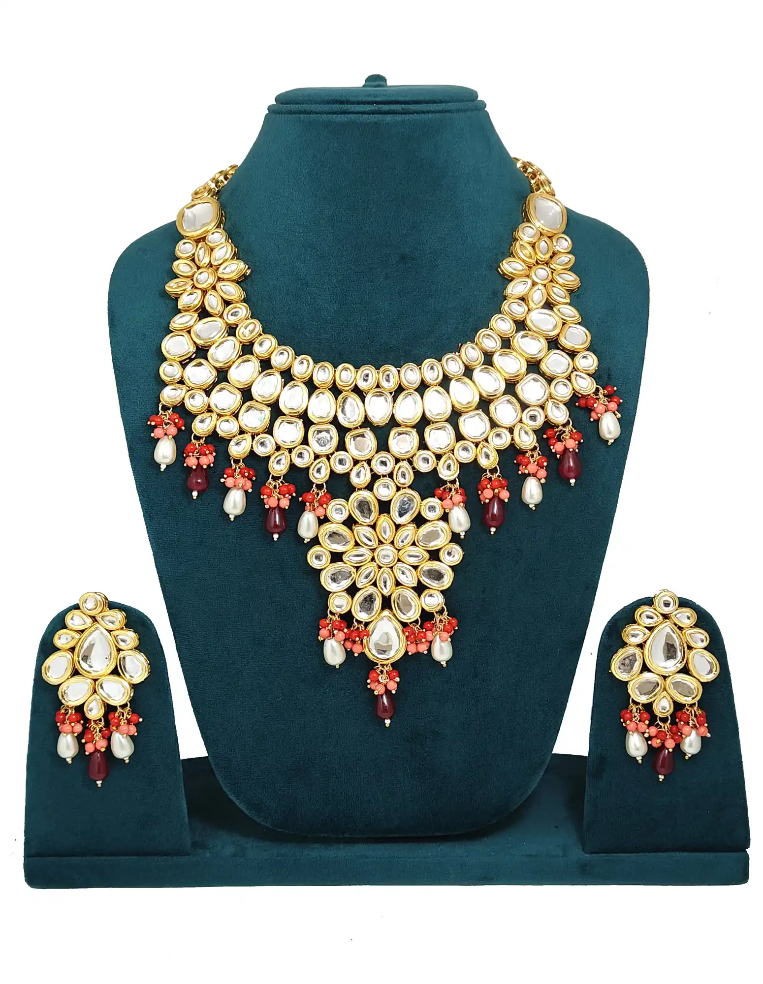 White and Maroon Kundan Necklace with earrings - for jewellery making