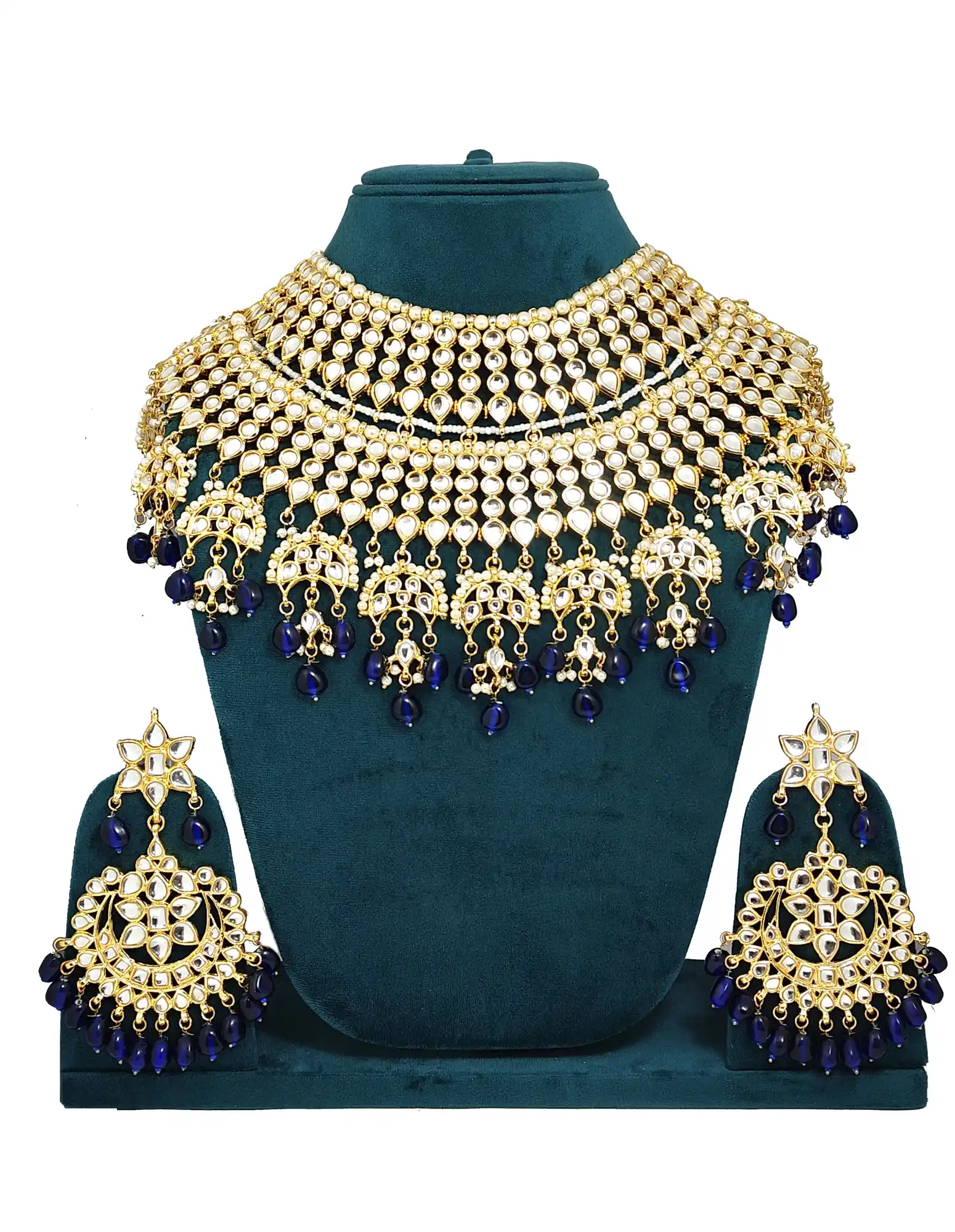 Kundan Bridal Blue Beads Necklace Set for Bride - for jewellery making