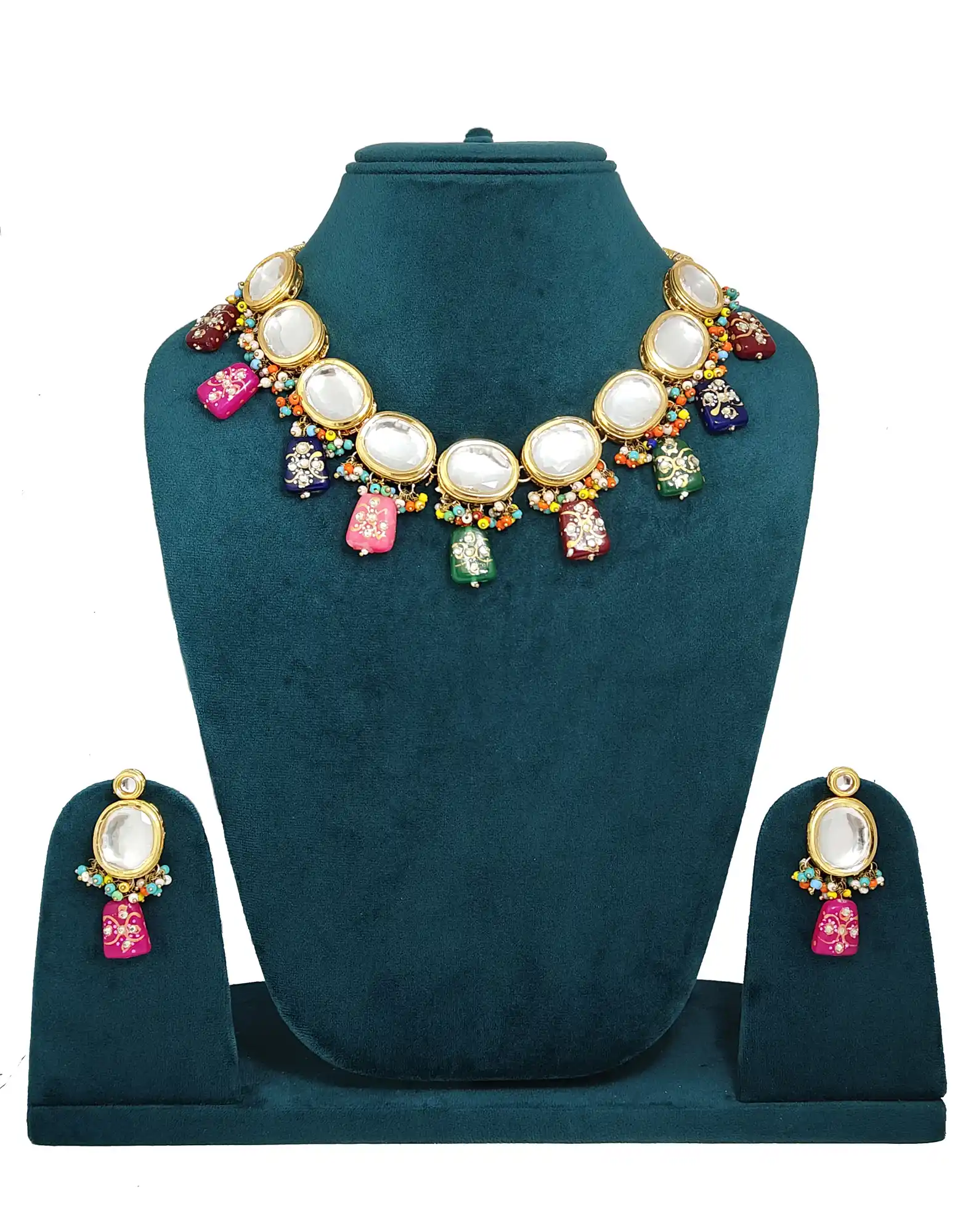 Front of Kundan Multicolor Studded and Beaded Set