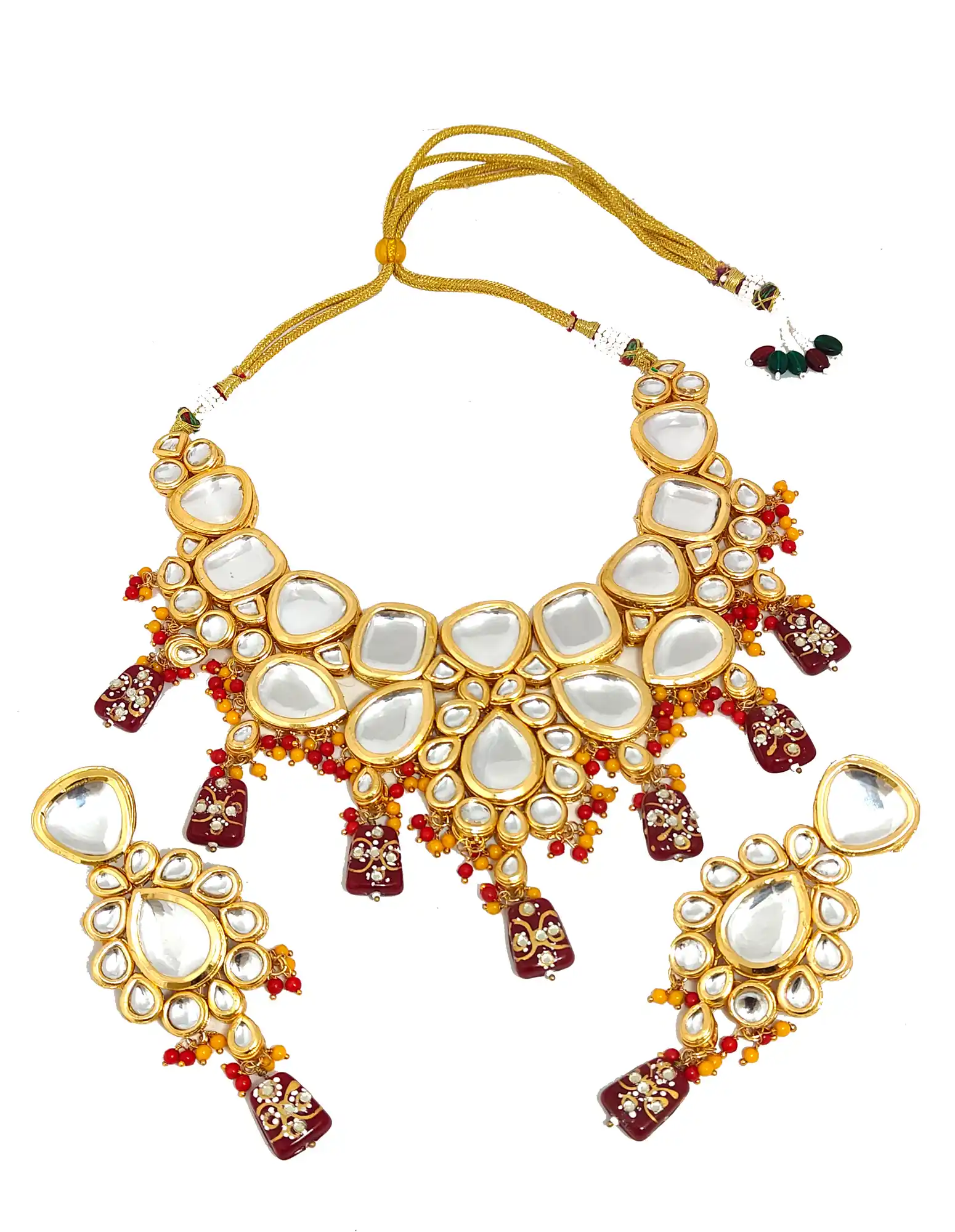Bridal Necklace Set With Red Thumble For Girls - Red kundan jewellery - Image 4