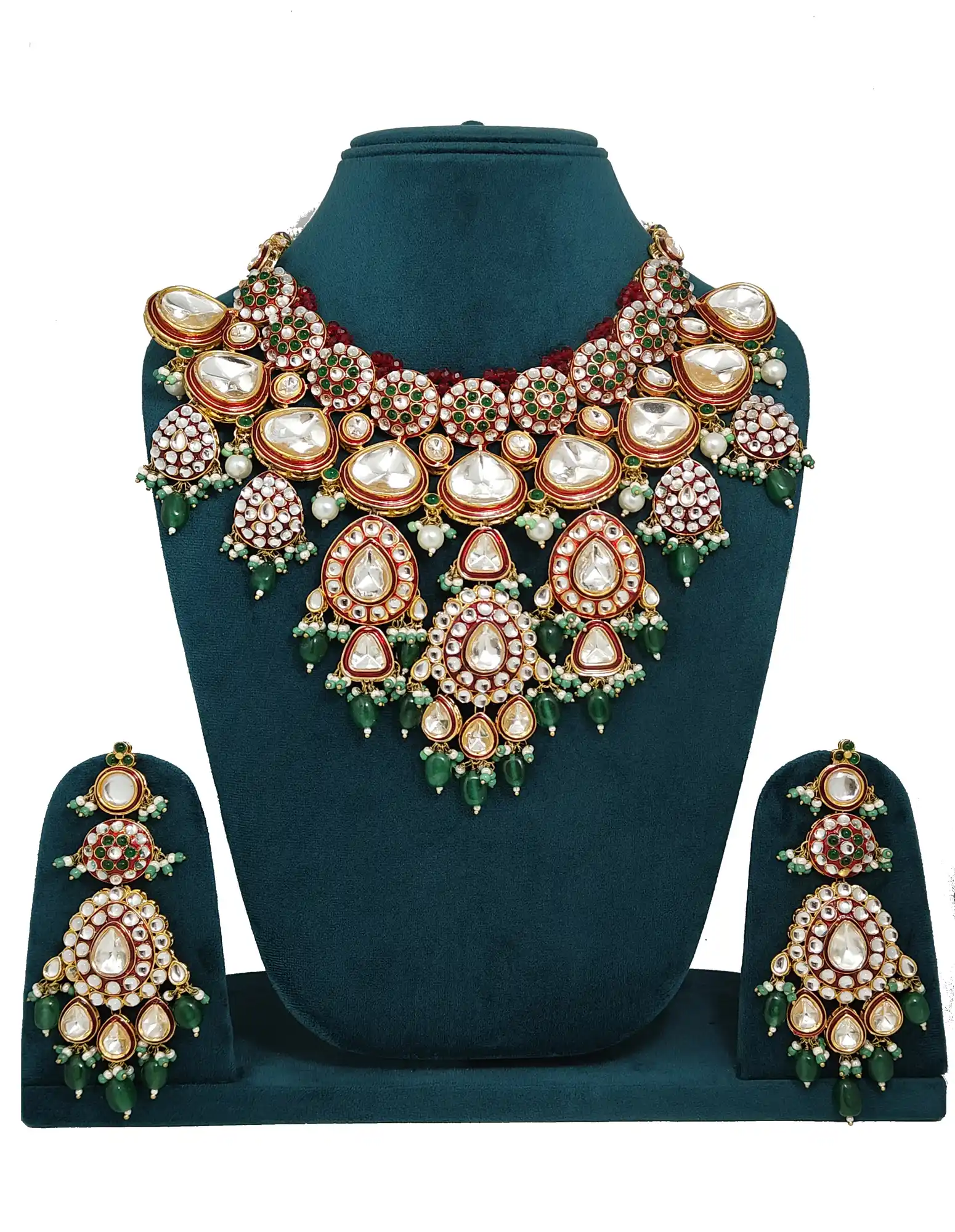 Close-up of polki stones and red enamel detailing - for jewellery making