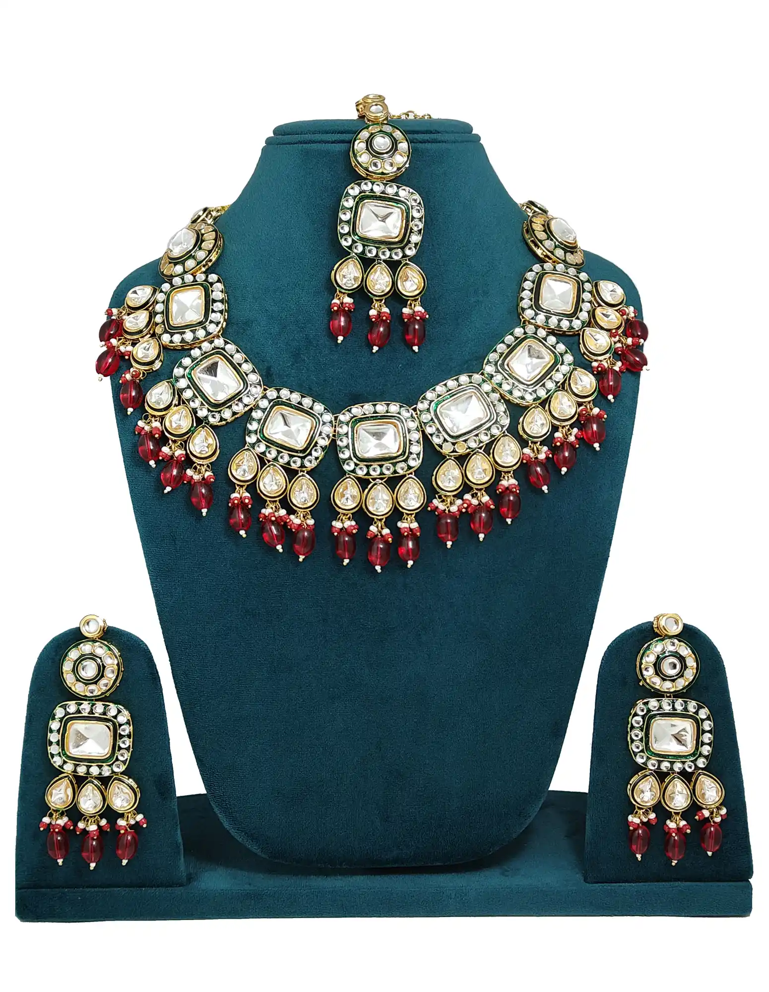 Kundan polki choker set with red glass bead - for jewellery making