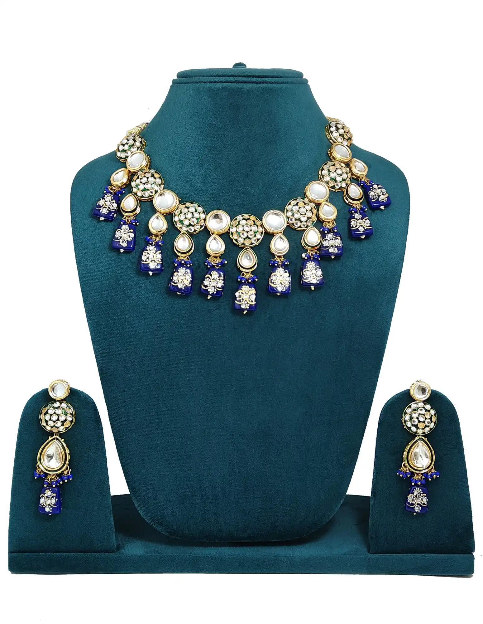 Detailed view of royal blue enamel drop charms - for jewellery making