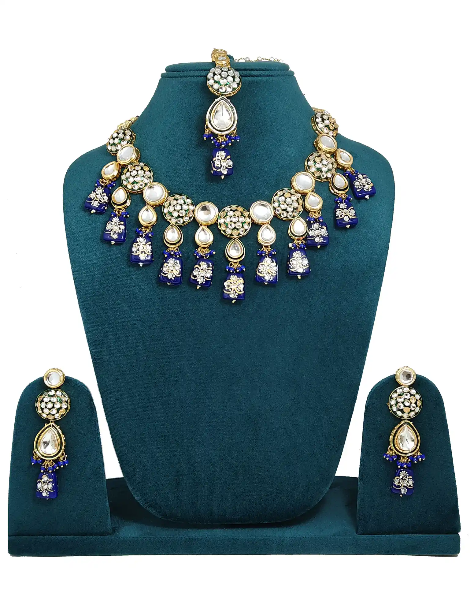 Kundan polki choker with royal blue enamel drop - for jewellery making
