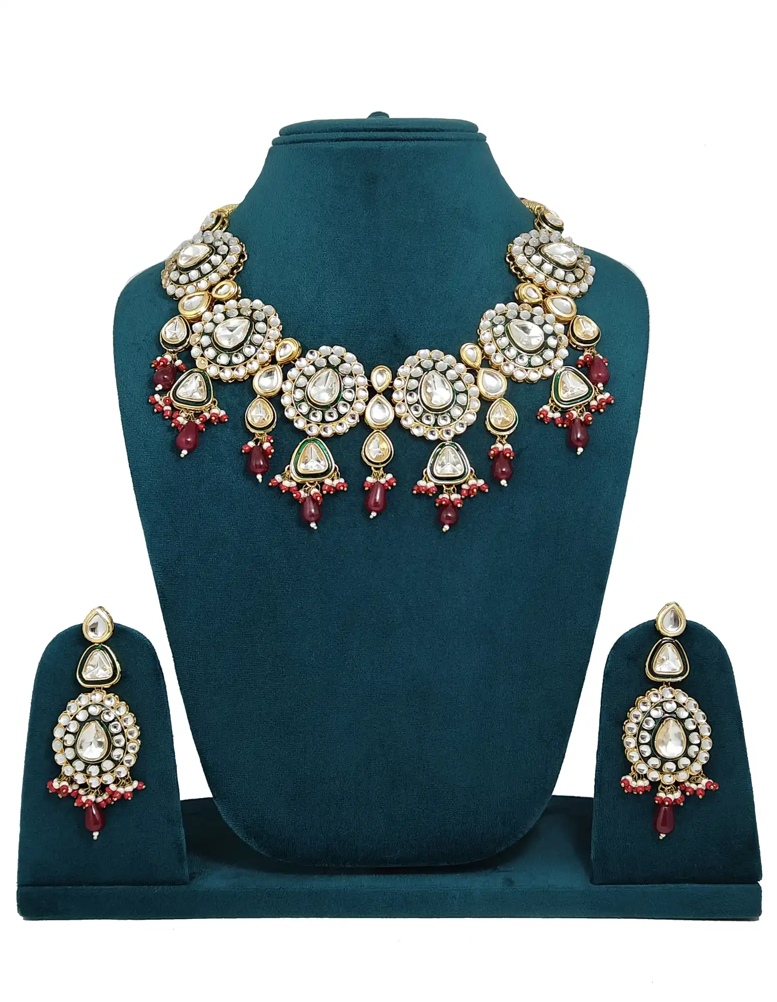 main view of Indian kundan polki jewelry set - None Polki Jewellery Set - Image 3