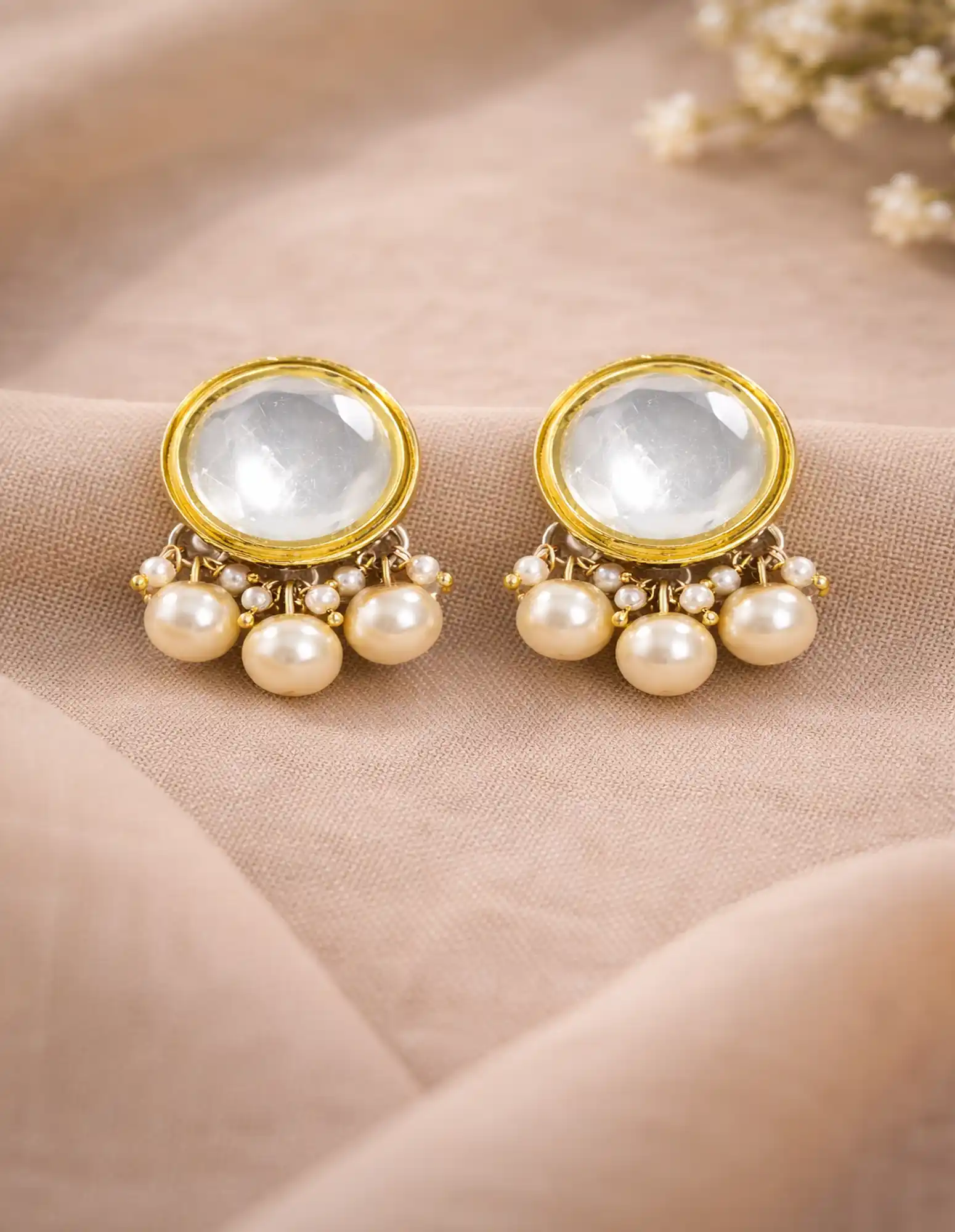 Traditional Indian Kundan Earrings - None Beads Polki Kundan Choker Set - Image 2