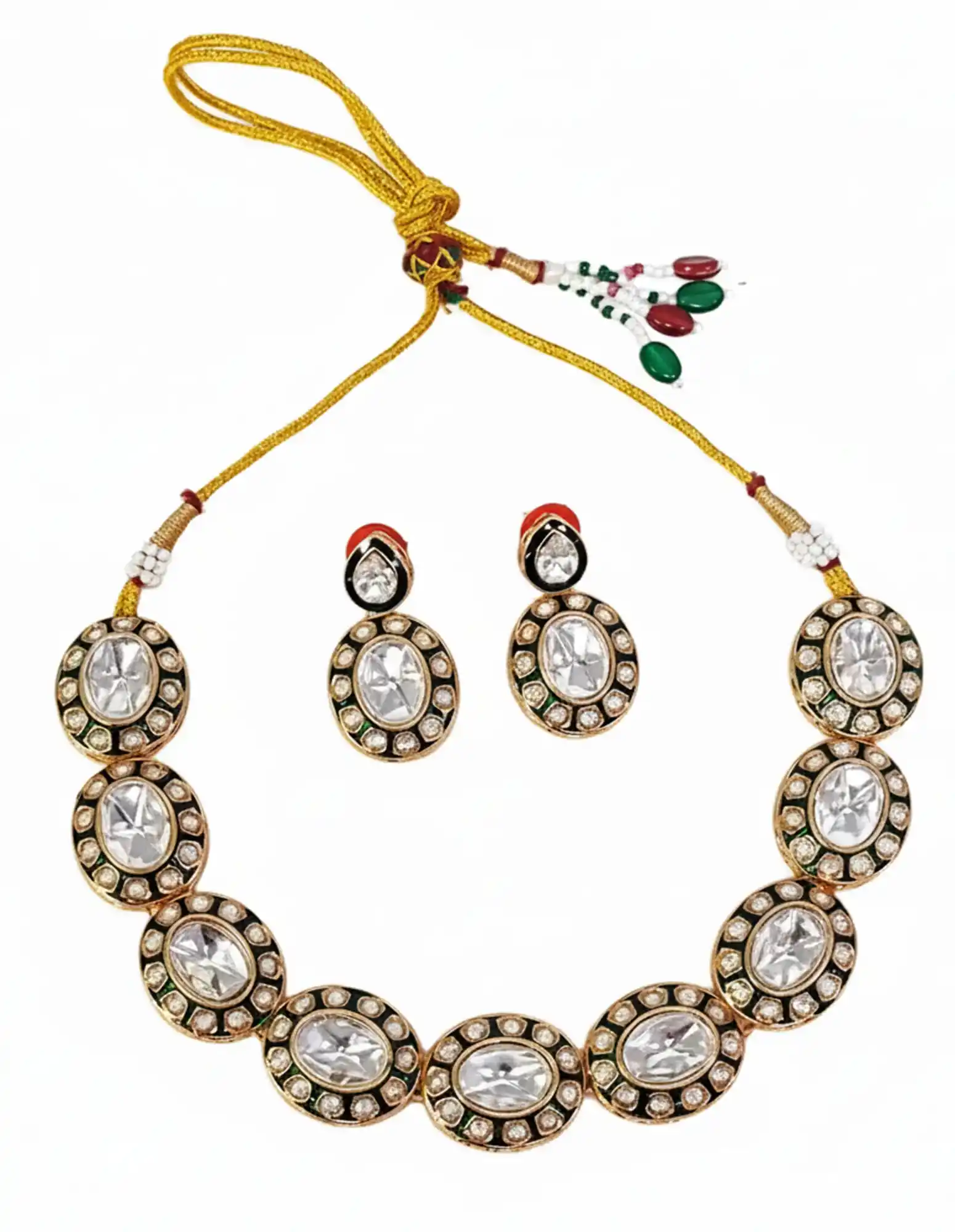 Indian jewellery set with green meenakari - None Meenakari Kundan Polki Neckalce - Image 2