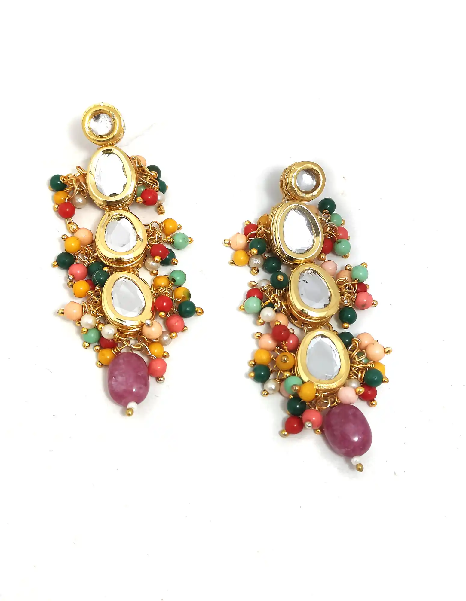 Ethnic gold-plated jewelry set Earrings - None Pearls Necklace Set - Image 5