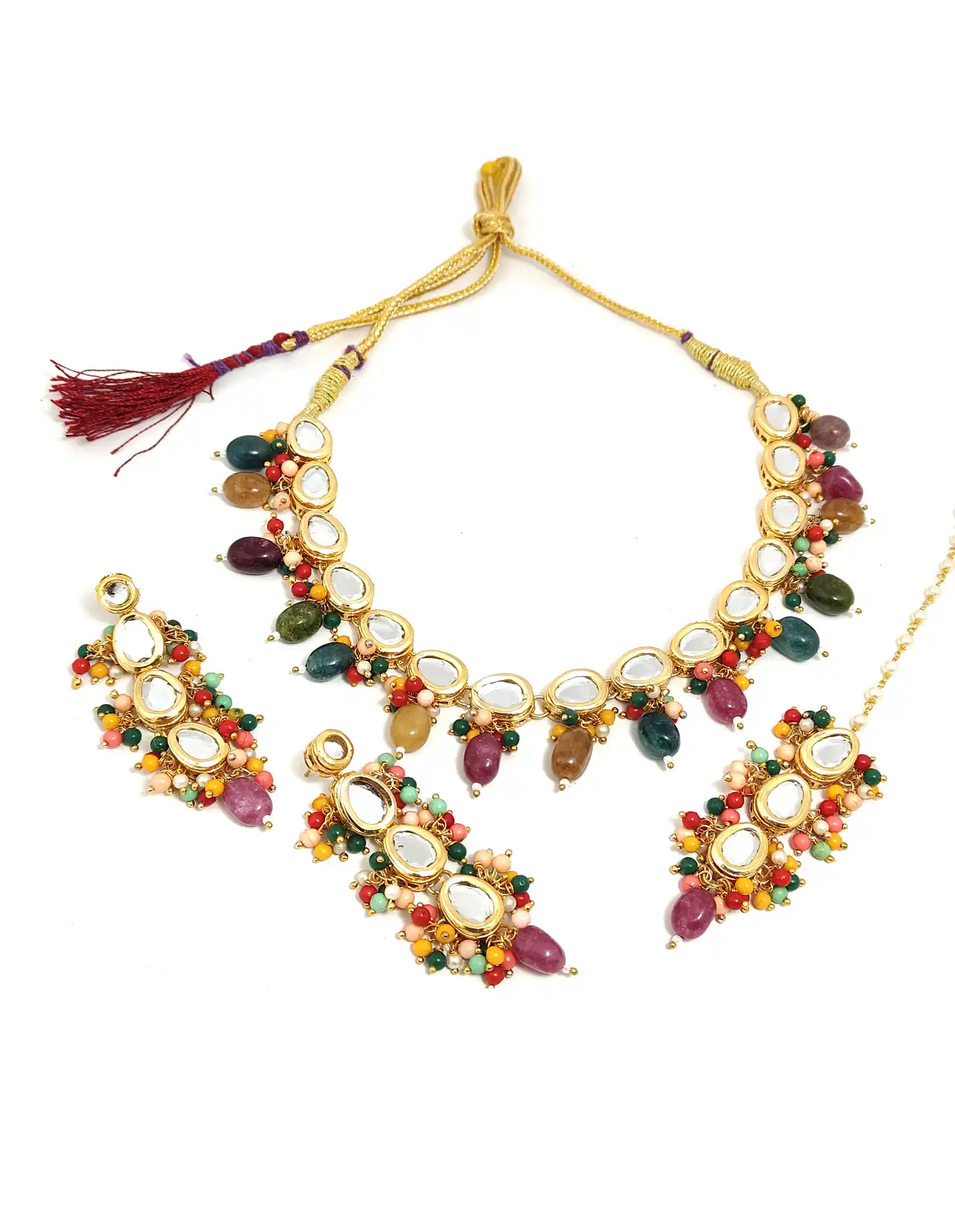 gold-plated jewelry set for girls - None Pearls Necklace Set - Image 3