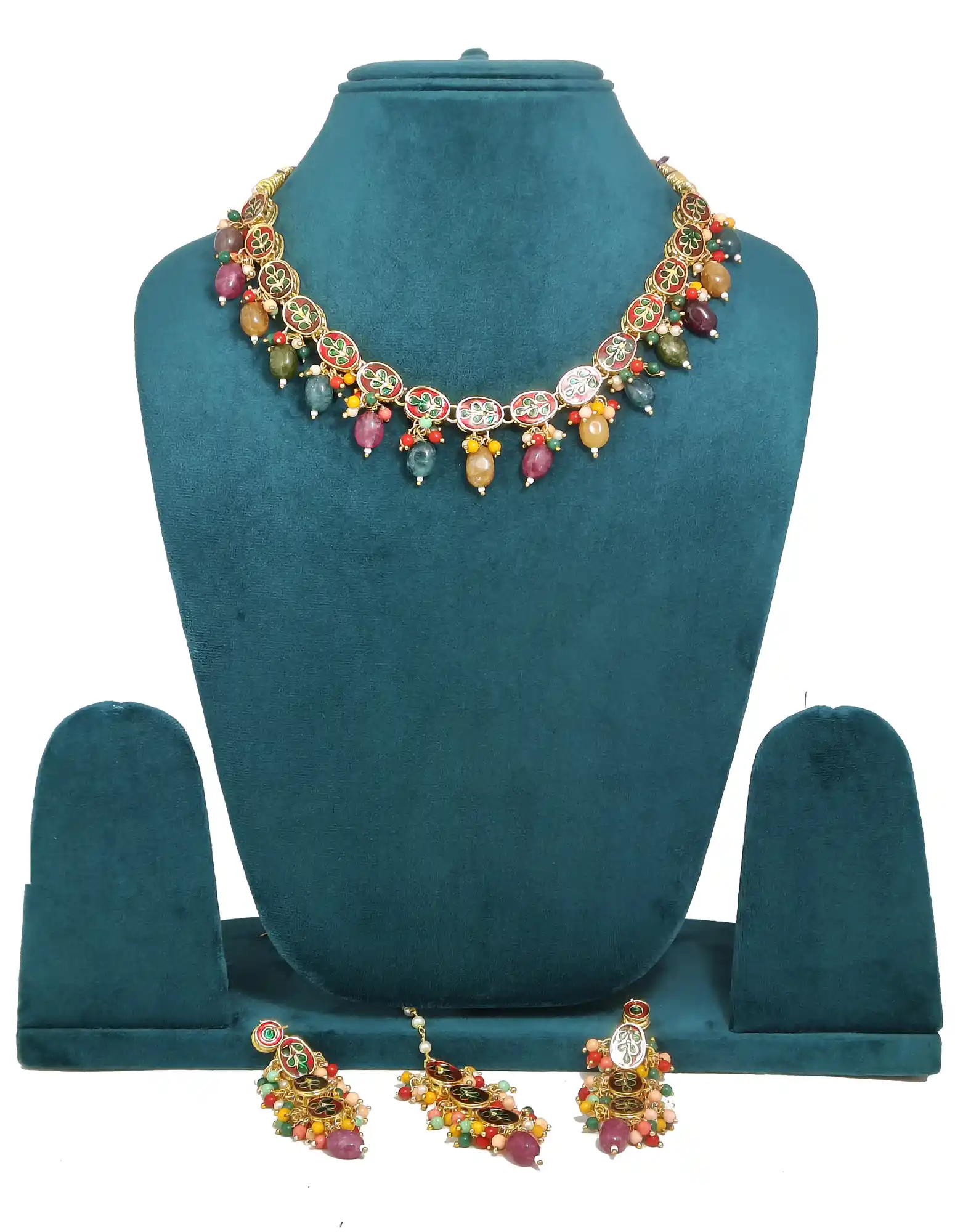Back View of Ethnic gold-plated jewelry set - None Pearls Necklace Set - Image 4