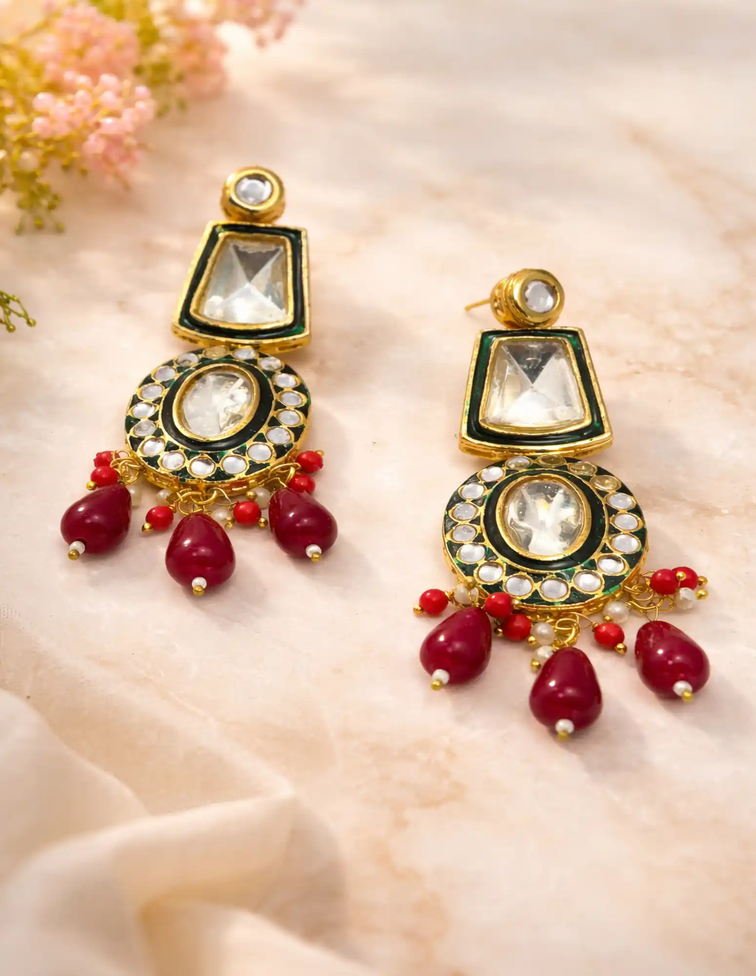 Opulent Indian Polki Kundan earrings