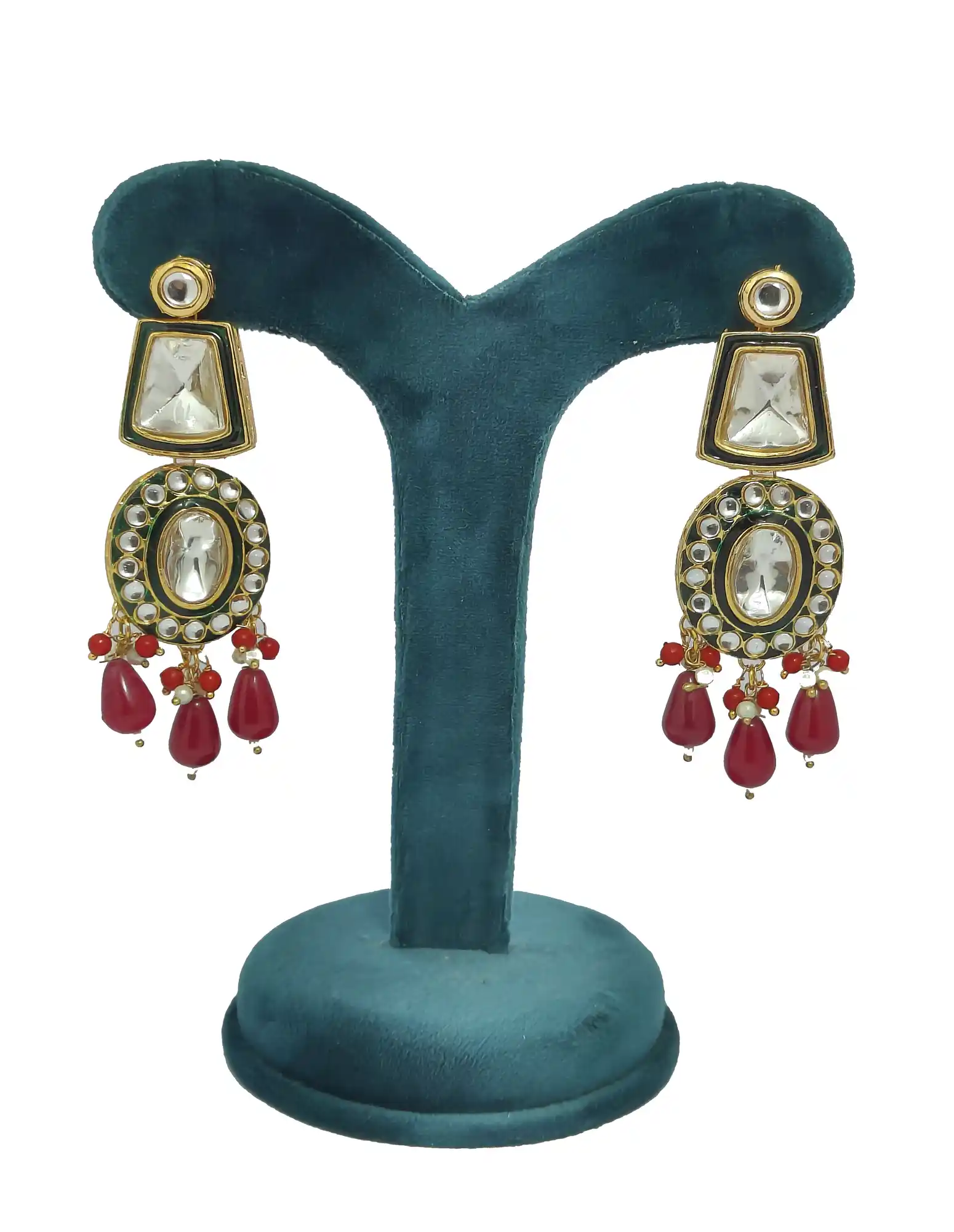 Main View of Opulent Indian Polki Kundan earrings - None Polki Earrings - Image 2