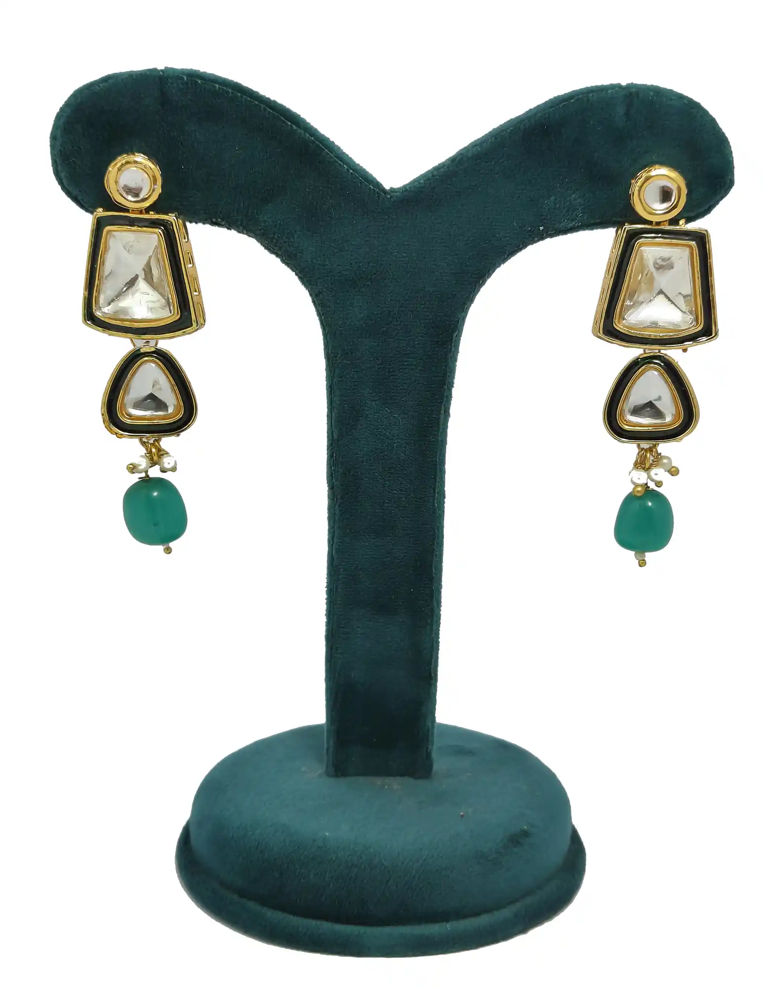 Indian Polki Monalisa Stone Earings - None Traditional Indian Earring - Image 2