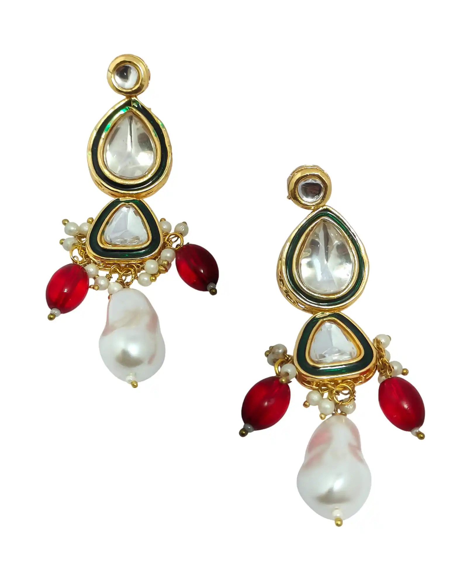 Main View of White Pearls Polki Kundan Earrings - None Pearls Earring - Image 2