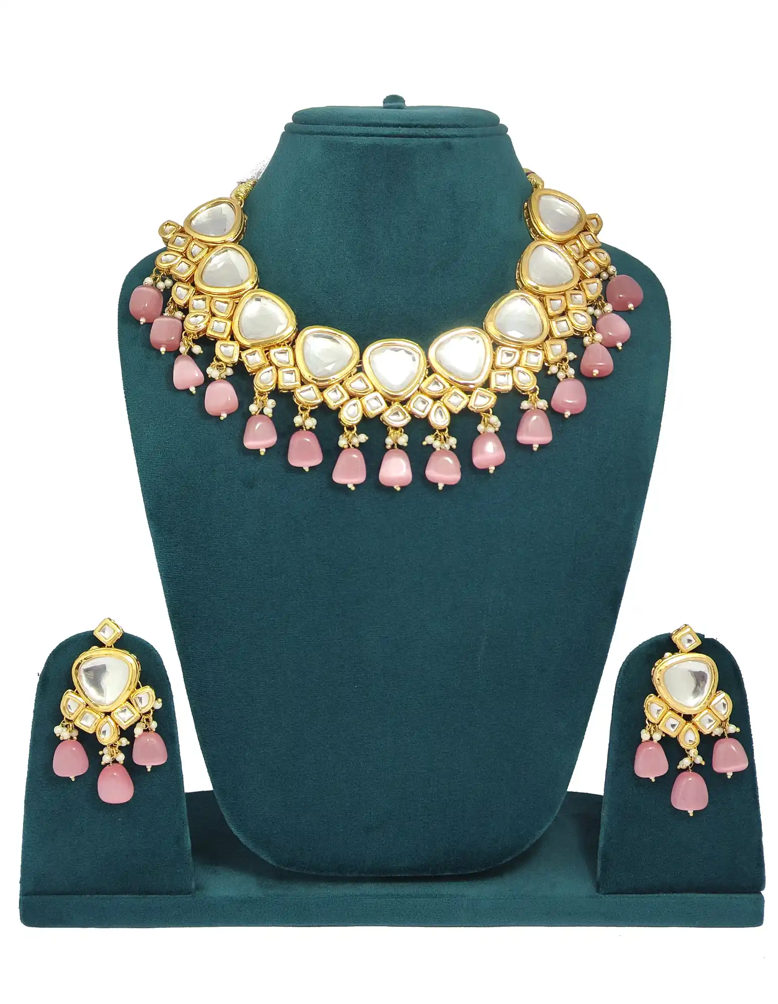 Main View of Intricate Kundan Necklace Set - None Light Red Kundan Necklace Set - Image 4