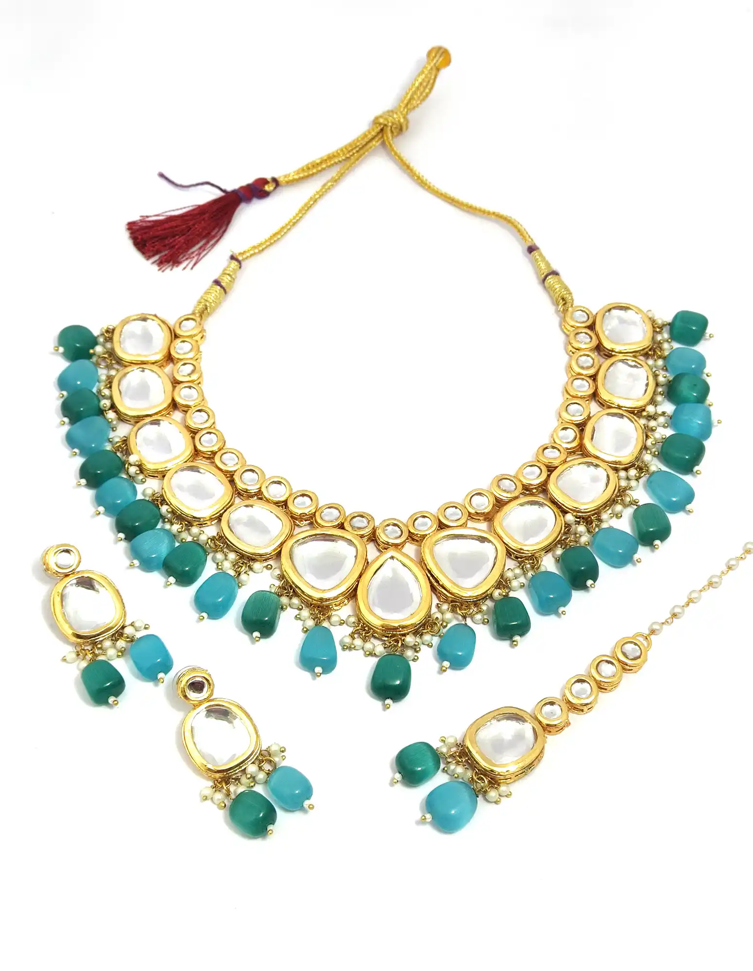 Front View of Handcrafted Kundan Set - None Handcrafted Kundan Necklace - Image 5