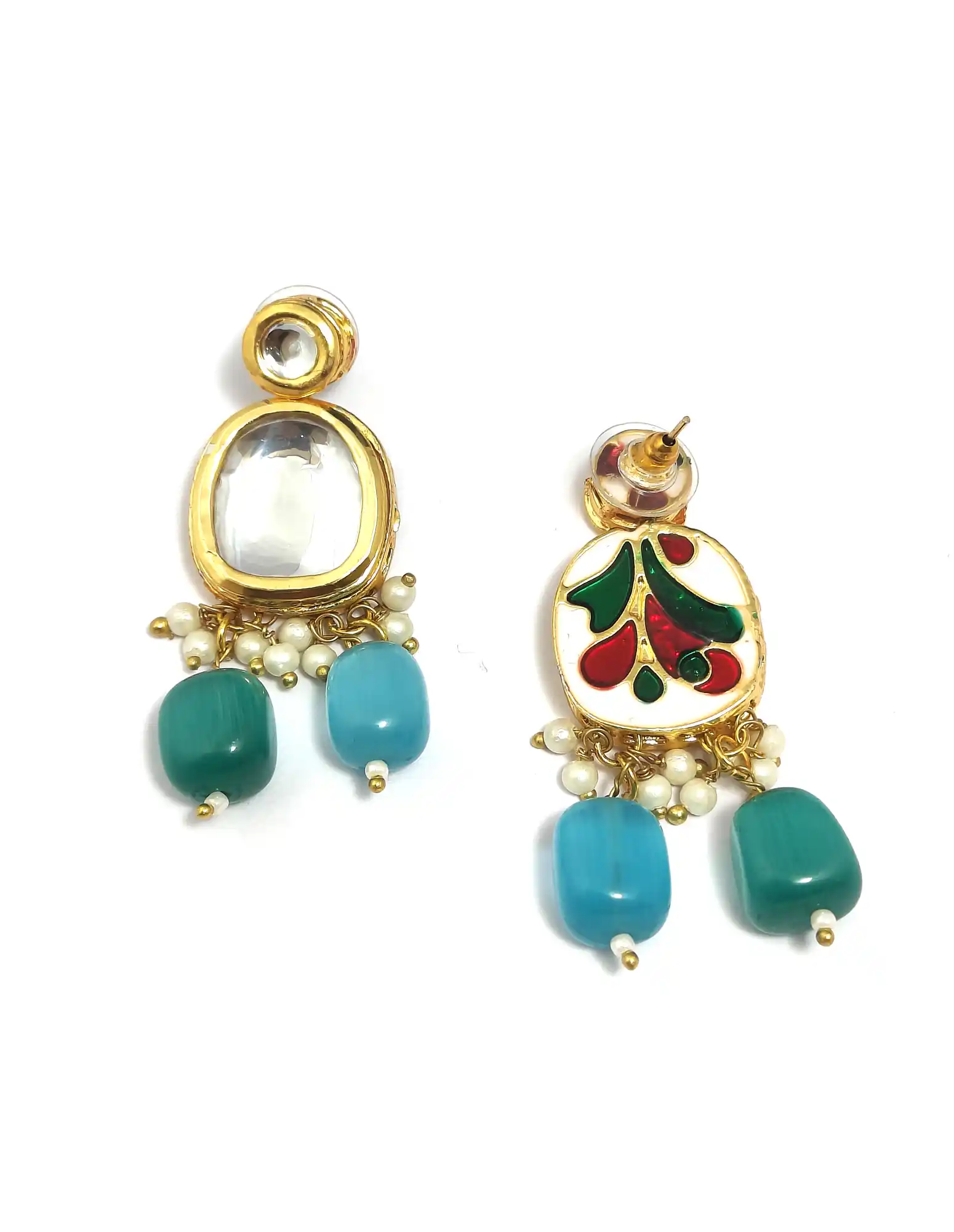 Earrings of Blue Kundan Necklace Set - None Handcrafted Kundan Necklace - Image 6