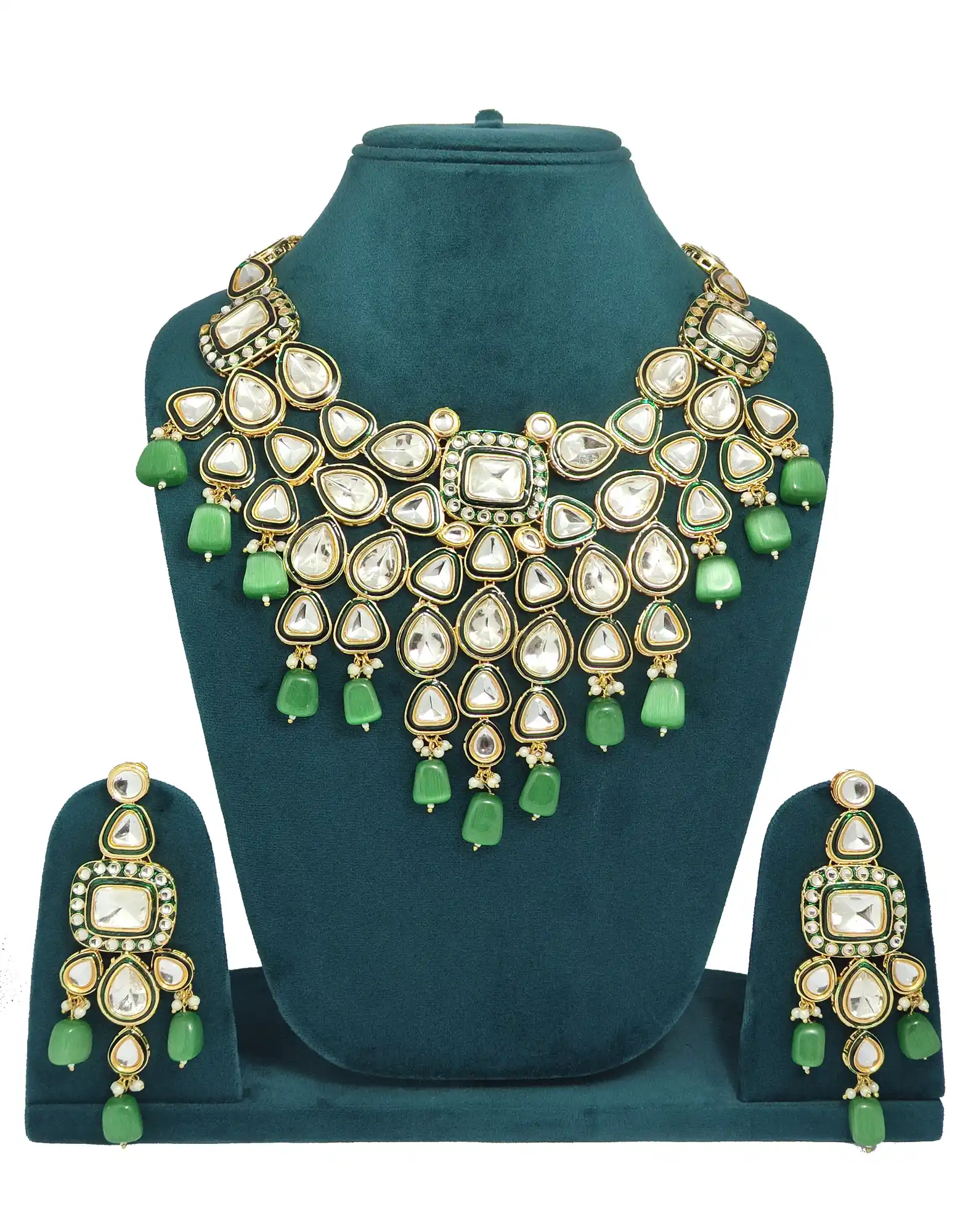 Royal Heritage Antique Gold Plated Poki Kundan Neckalce Set - None Heritage Polki Necklace Set - Image 3