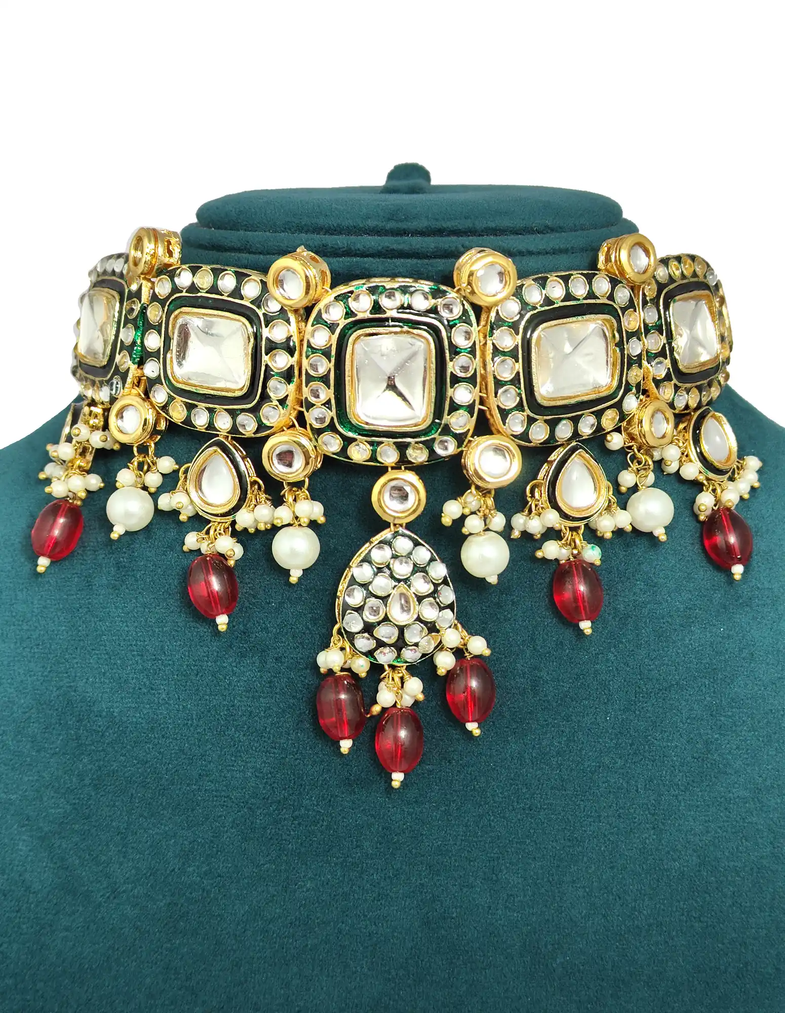 Kundan Gold Plated Choker Necklace Set - None Polki Choker Set - Image 2